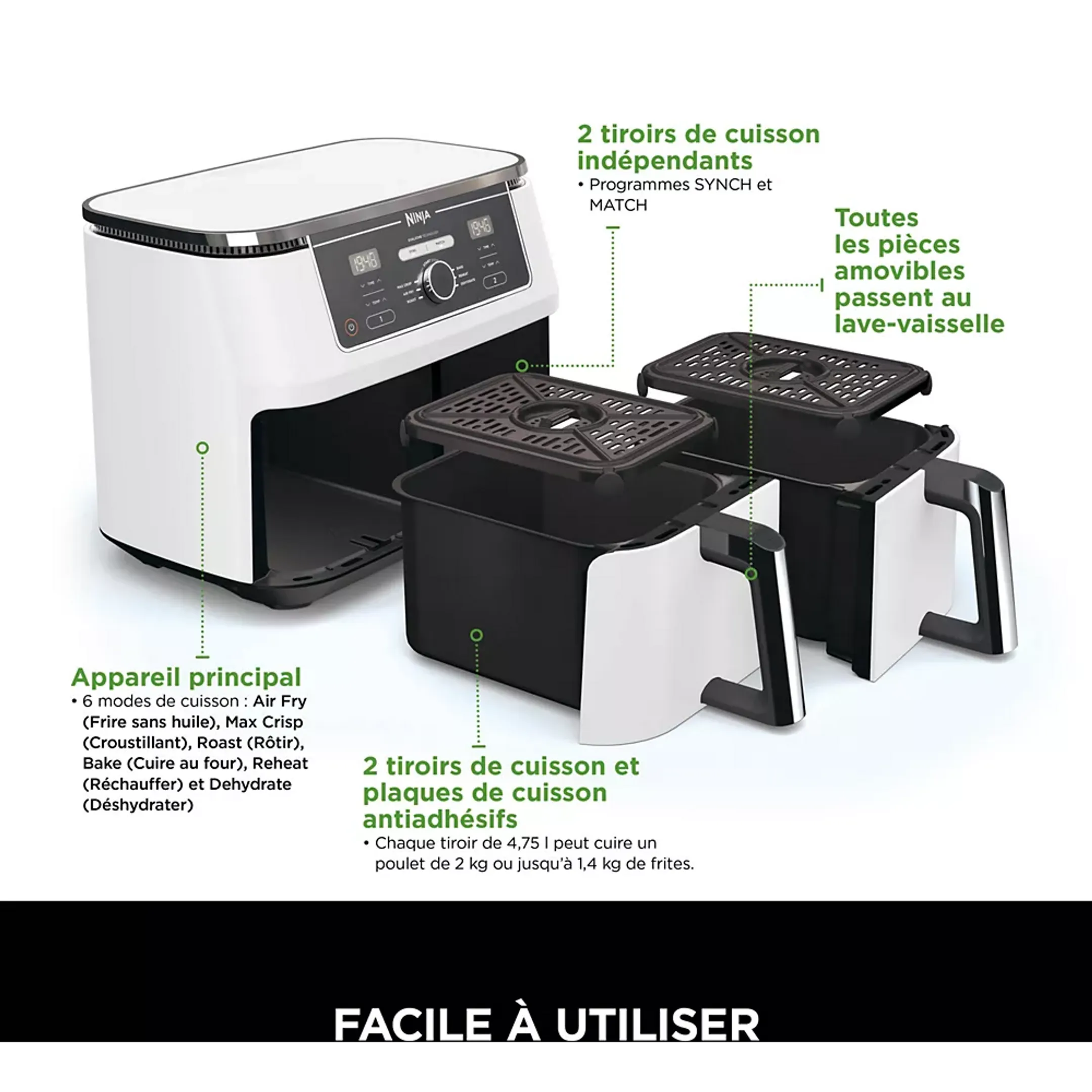 Ninja Airfryer double panier Foodi Max DualZone 9,5L AF400EUWH image