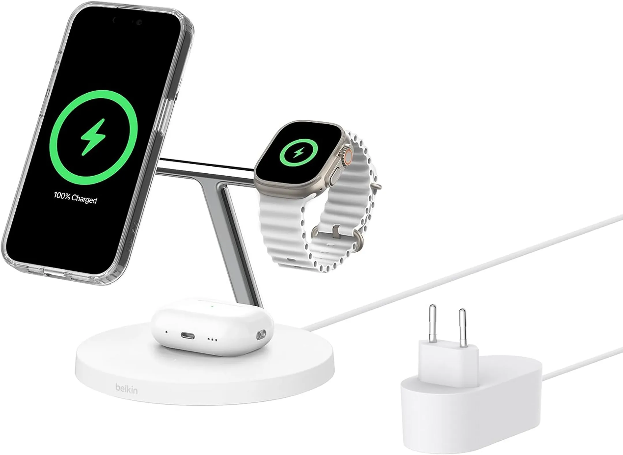 Belkin Station de recharge 3-en-1 avec Qi2 BoostCharge Pro - 15W - Blanc image