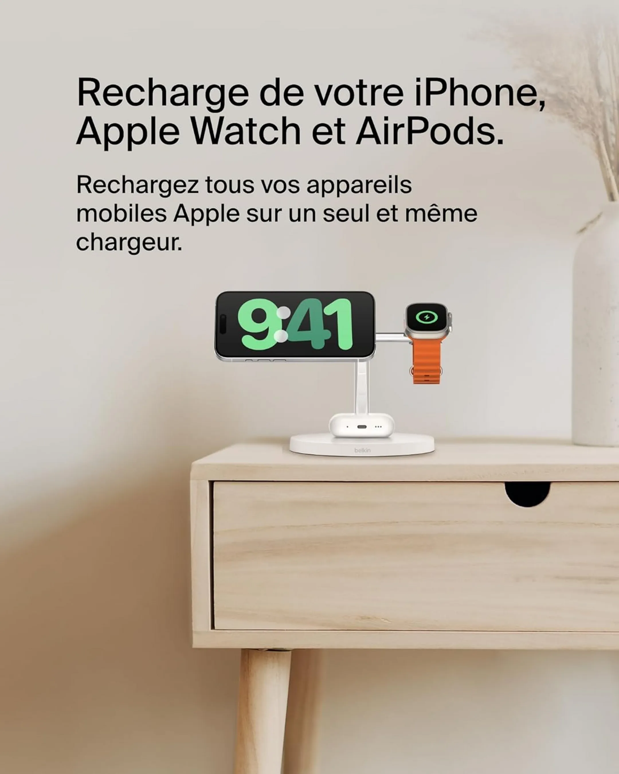 Belkin Station de recharge 3-en-1 avec Qi2 BoostCharge Pro - 15W - Blanc image