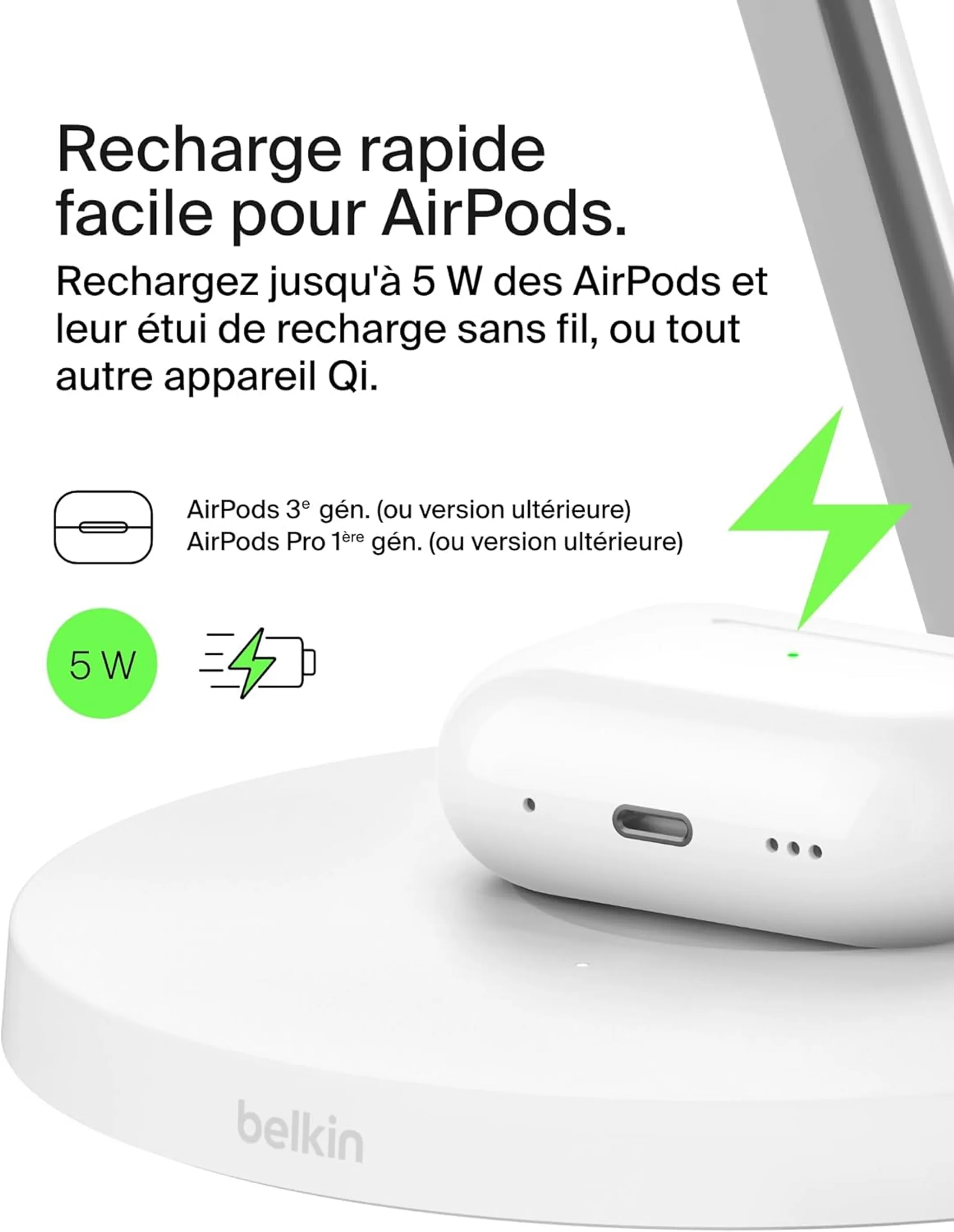 Belkin Station de recharge 3-en-1 avec Qi2 BoostCharge Pro - 15W - Blanc image