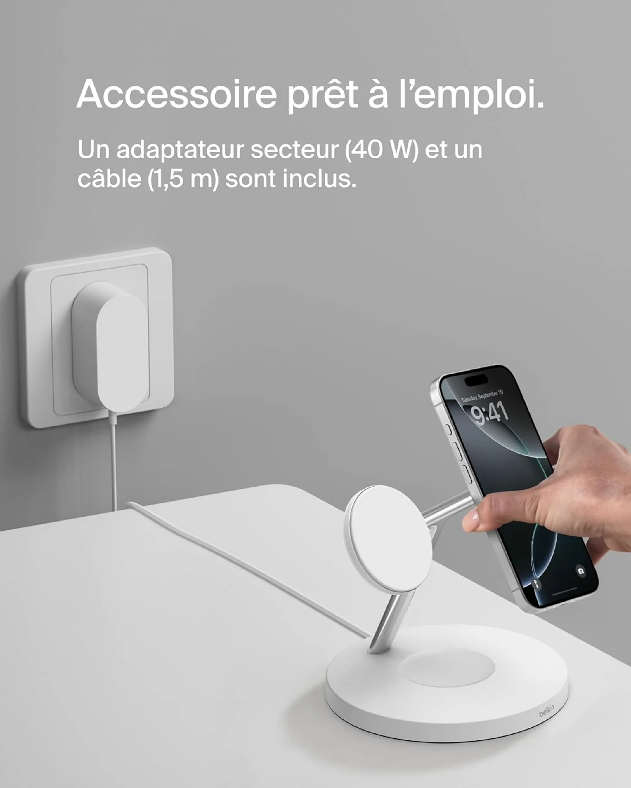 Belkin Station de recharge 3-en-1 avec Qi2 BoostCharge Pro - 15W - Blanc image