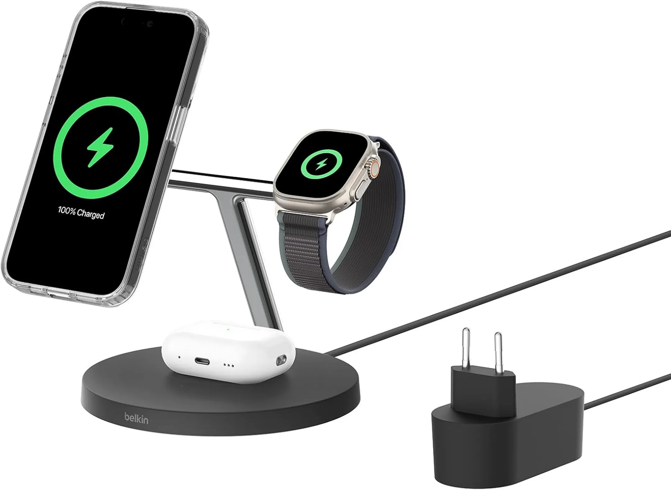Belkin 3-in-1 Charging Station with Qi2 BoostCharge Pro - 15W - Black image