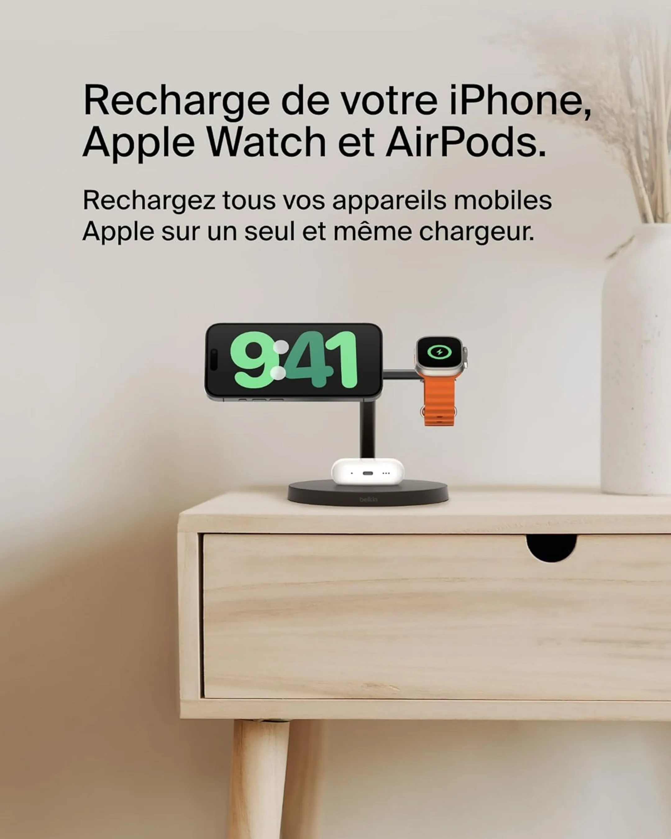 Belkin Station de recharge 3-en-1 avec Qi2 BoostCharge Pro - 15W - Noir image