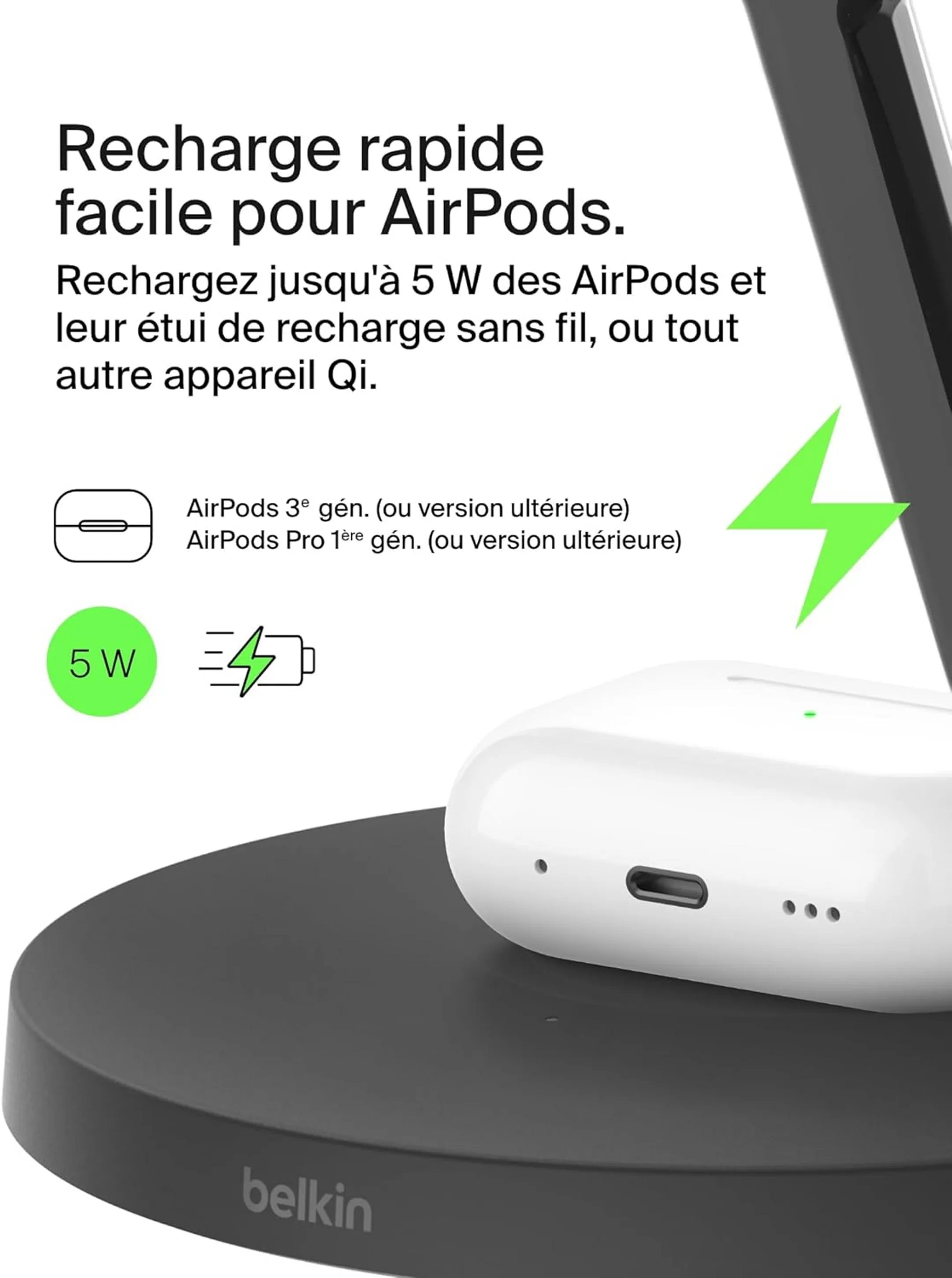 Belkin Station de recharge 3-en-1 avec Qi2 BoostCharge Pro - 15W - Noir image