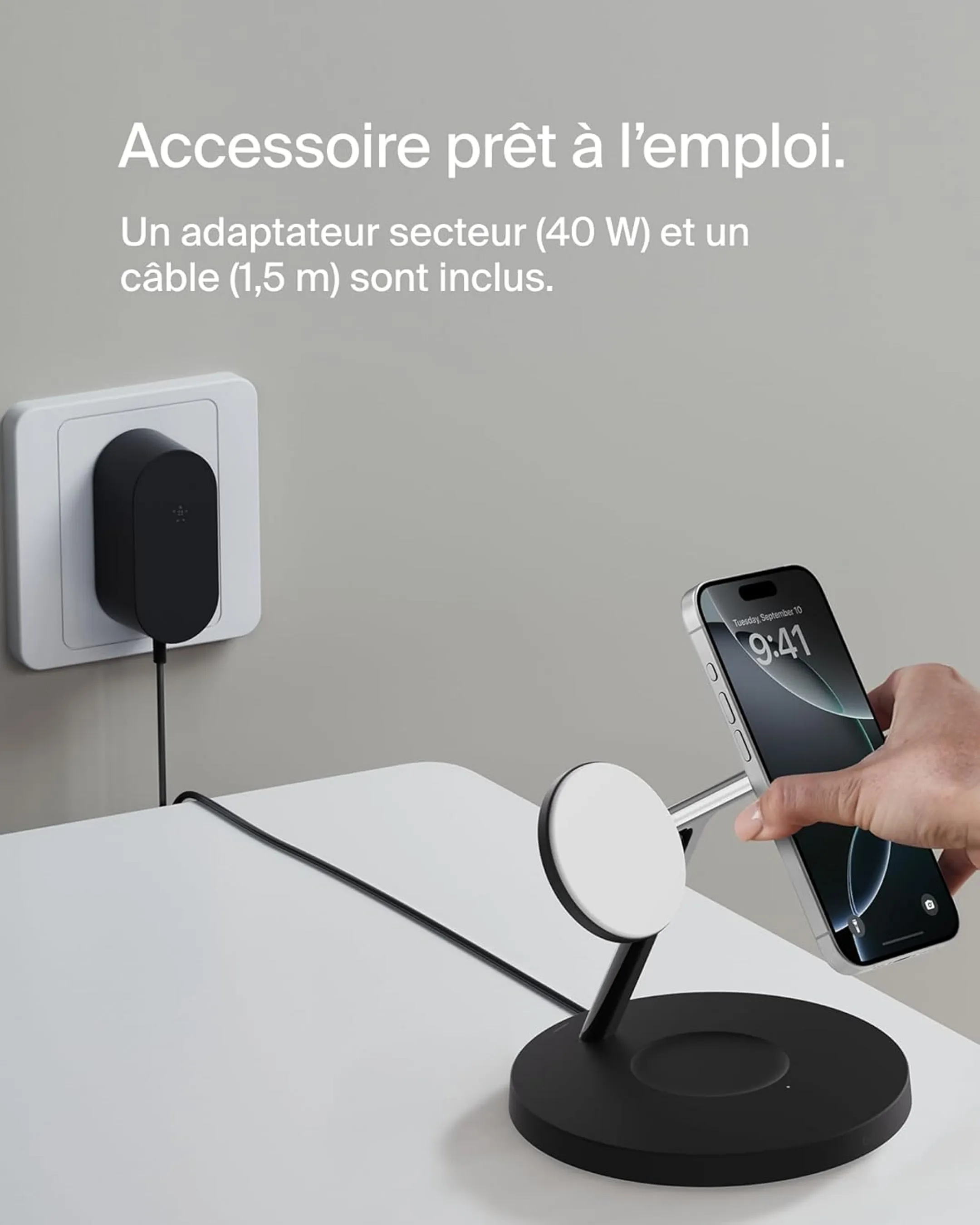 Belkin Station de recharge 3-en-1 avec Qi2 BoostCharge Pro - 15W - Noir image