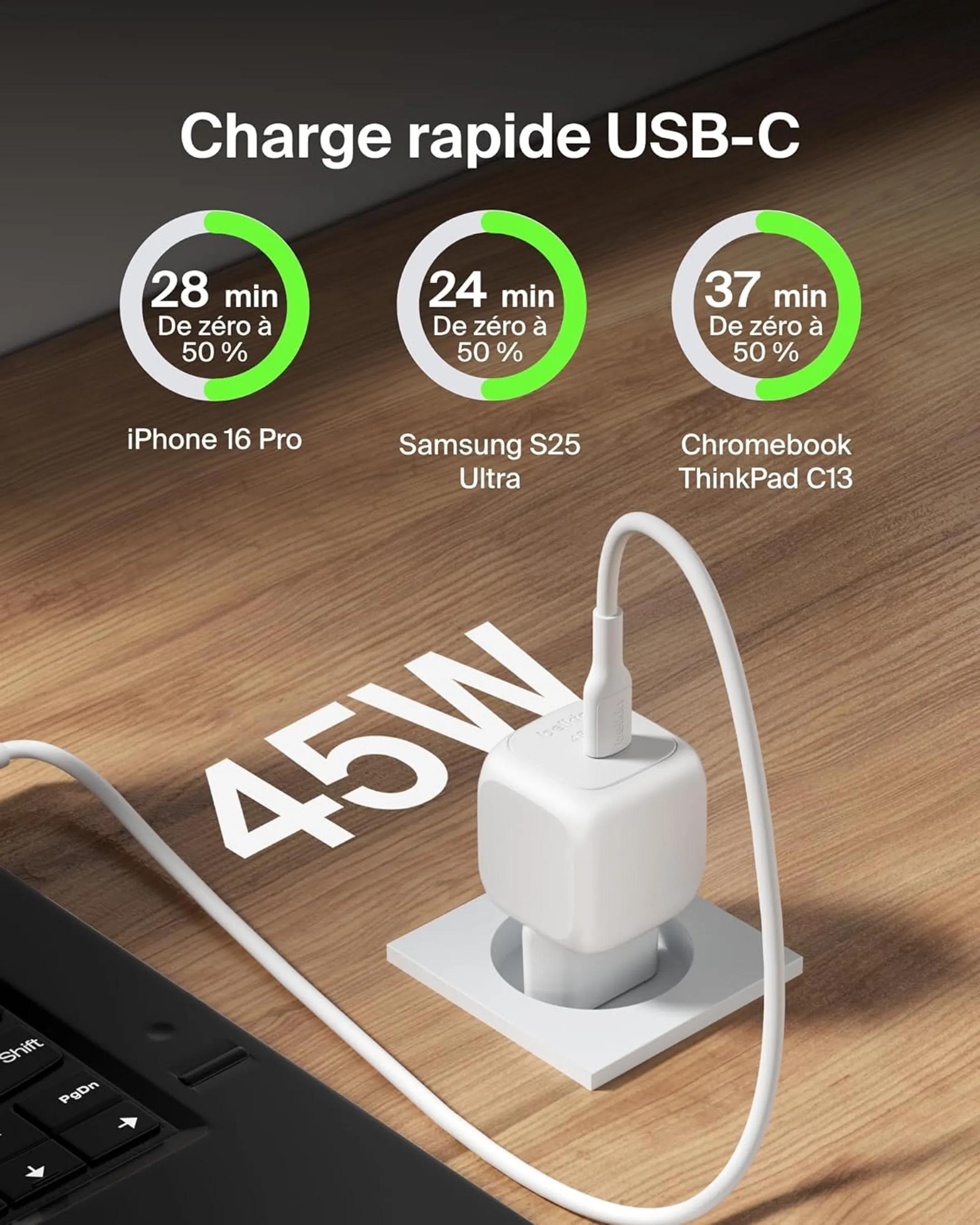 Belkin Chargeur secteur USB-C BoostCharge - 45W - Blanc image