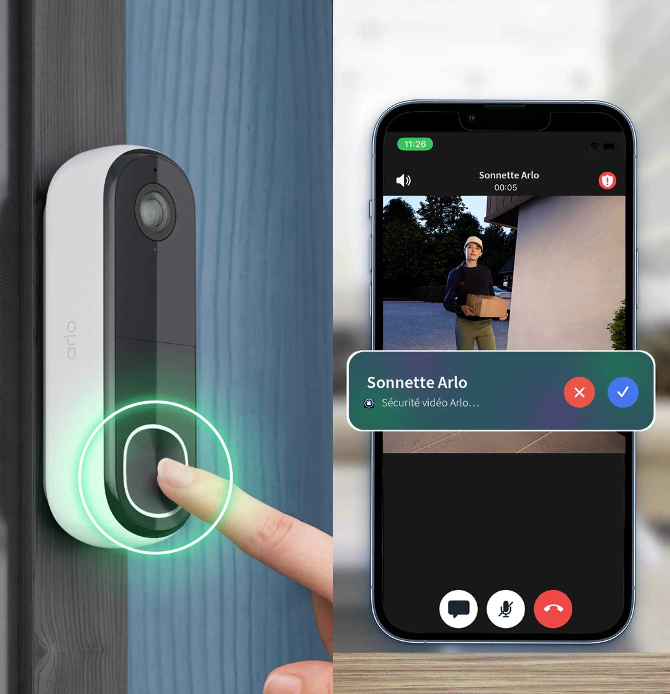 ARLO Caméra extérieur Essential 2K + Sonnette vidéo HD image
