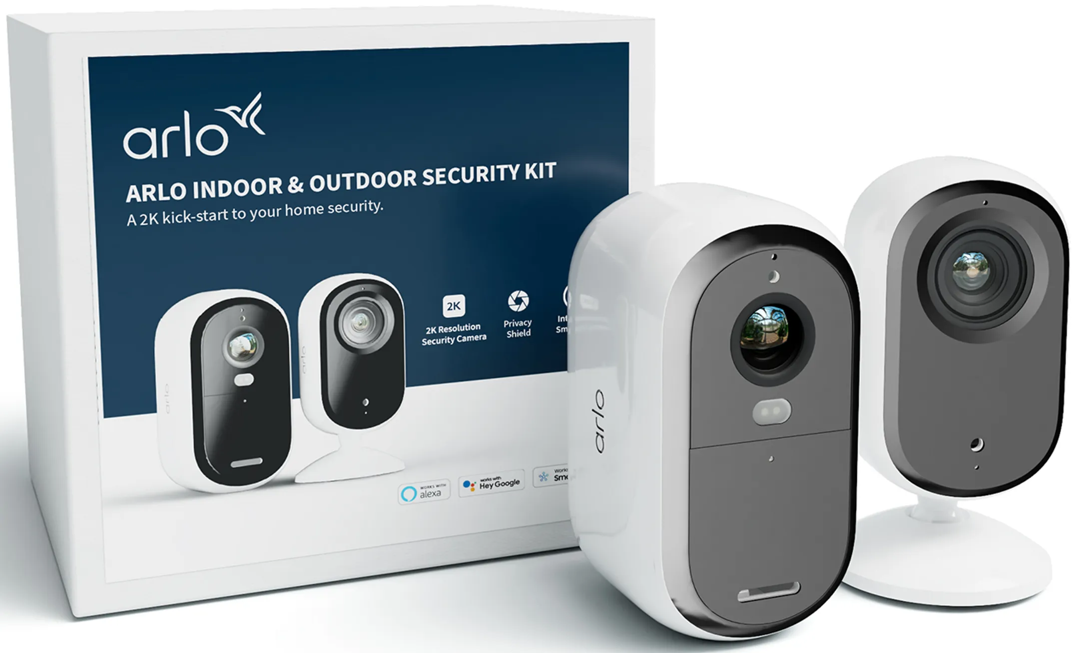 ARLO Caméra extérieur Essential 2K + Caméra intérieur Essential 2K image