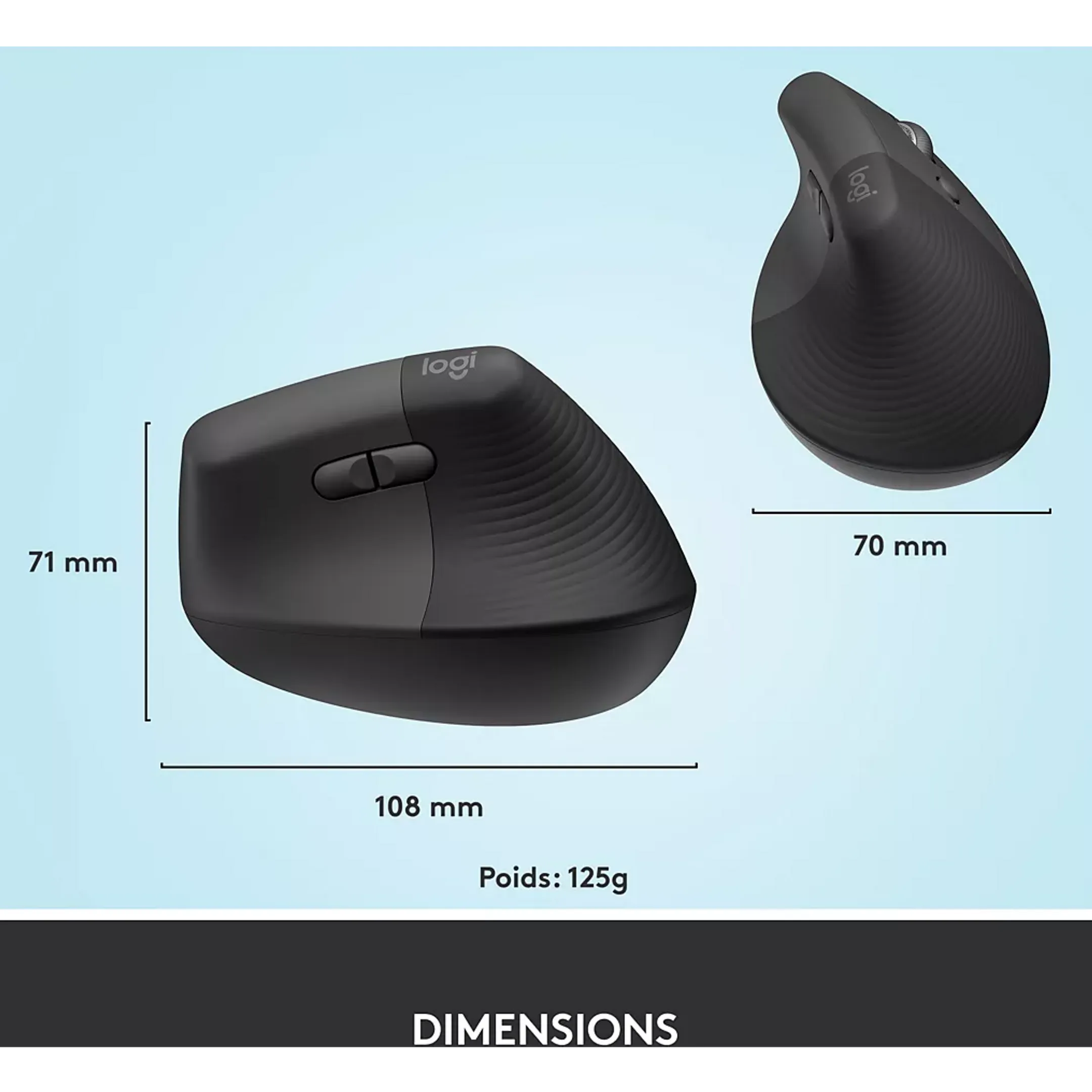 Logitech Souris sans fil ergonomique verticale Lift - Noir image