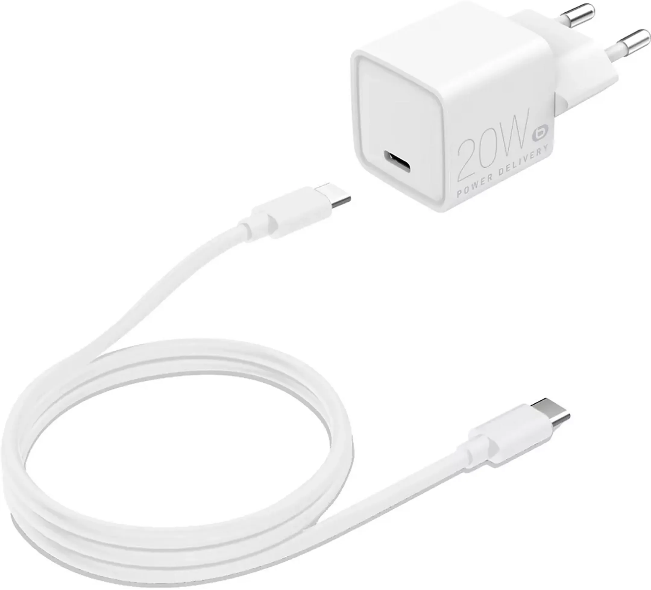 Chargeur secteur USB-C 20W + Cable USB-C 1m - Blanc