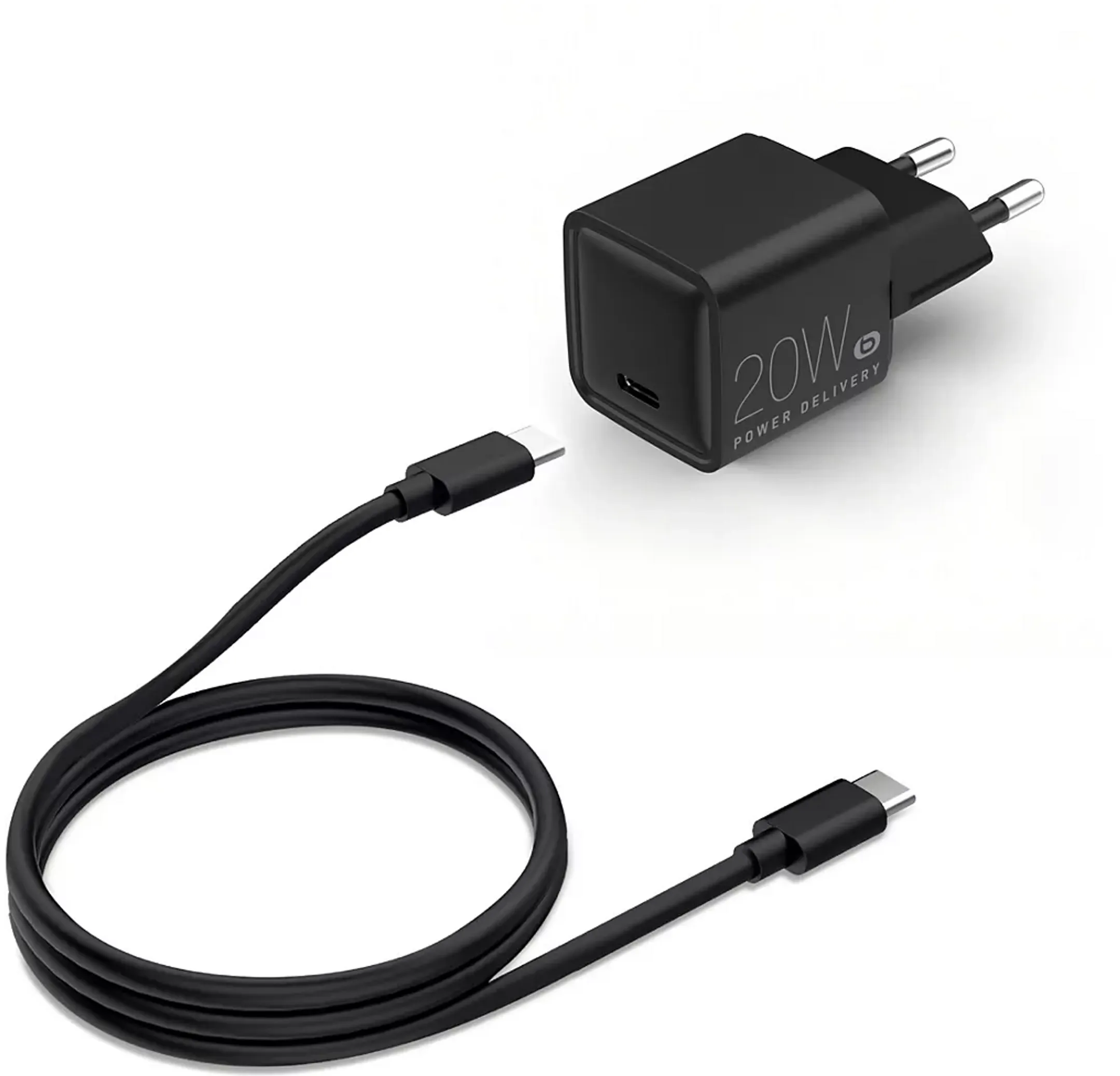 Chargeur secteur USB-C 20W + Cable USB-C 1m - Noir