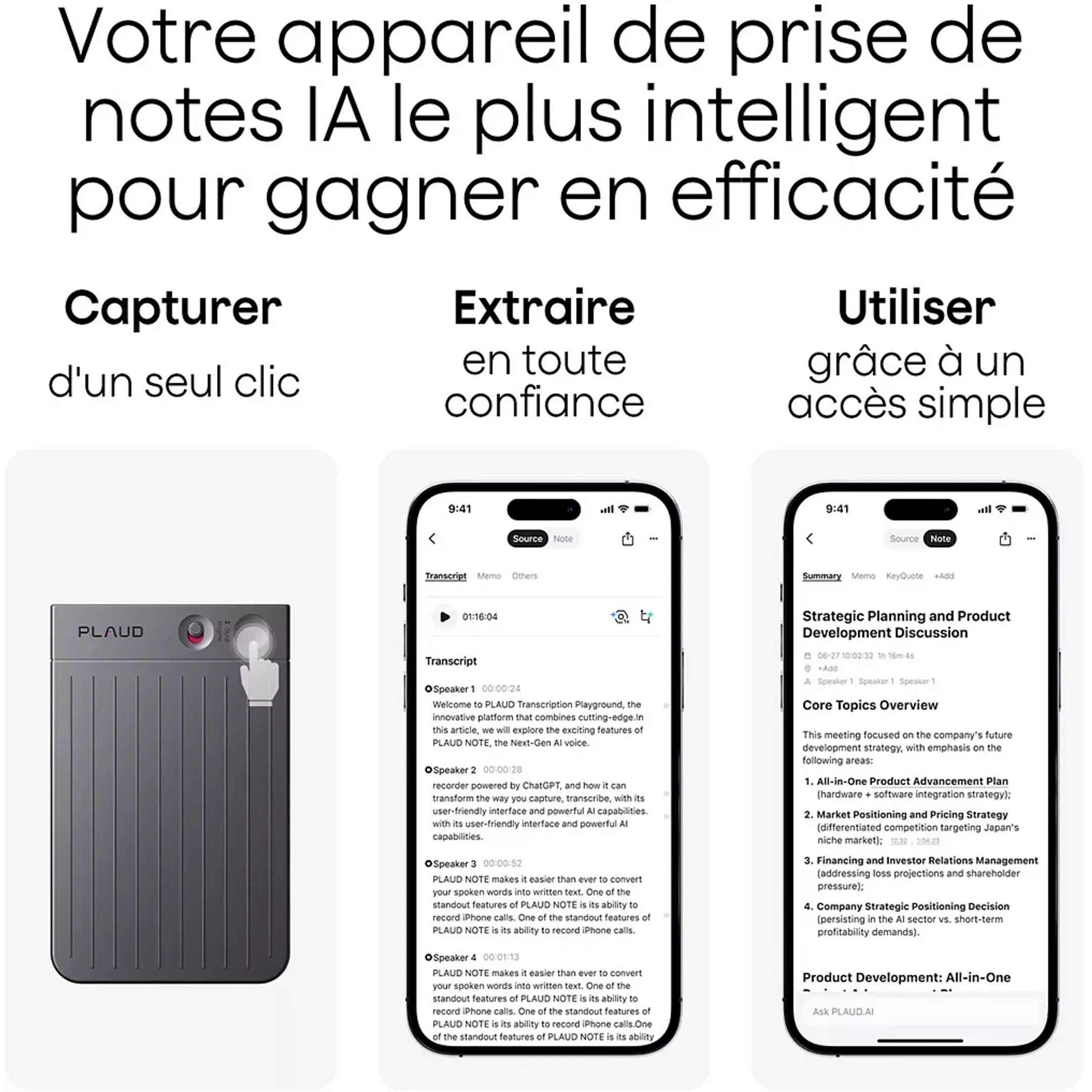 PLAUD Dictaphone numérique Note - 64Go - Noir image