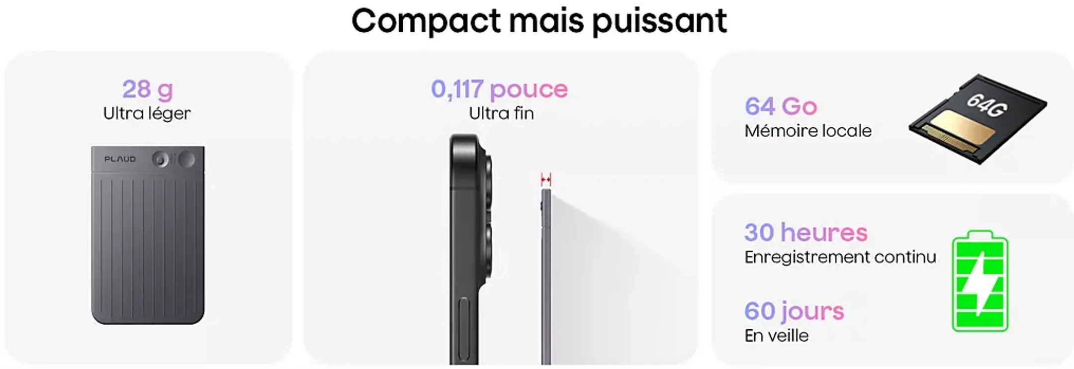 PLAUD Dictaphone numérique Note - 64Go - Noir image