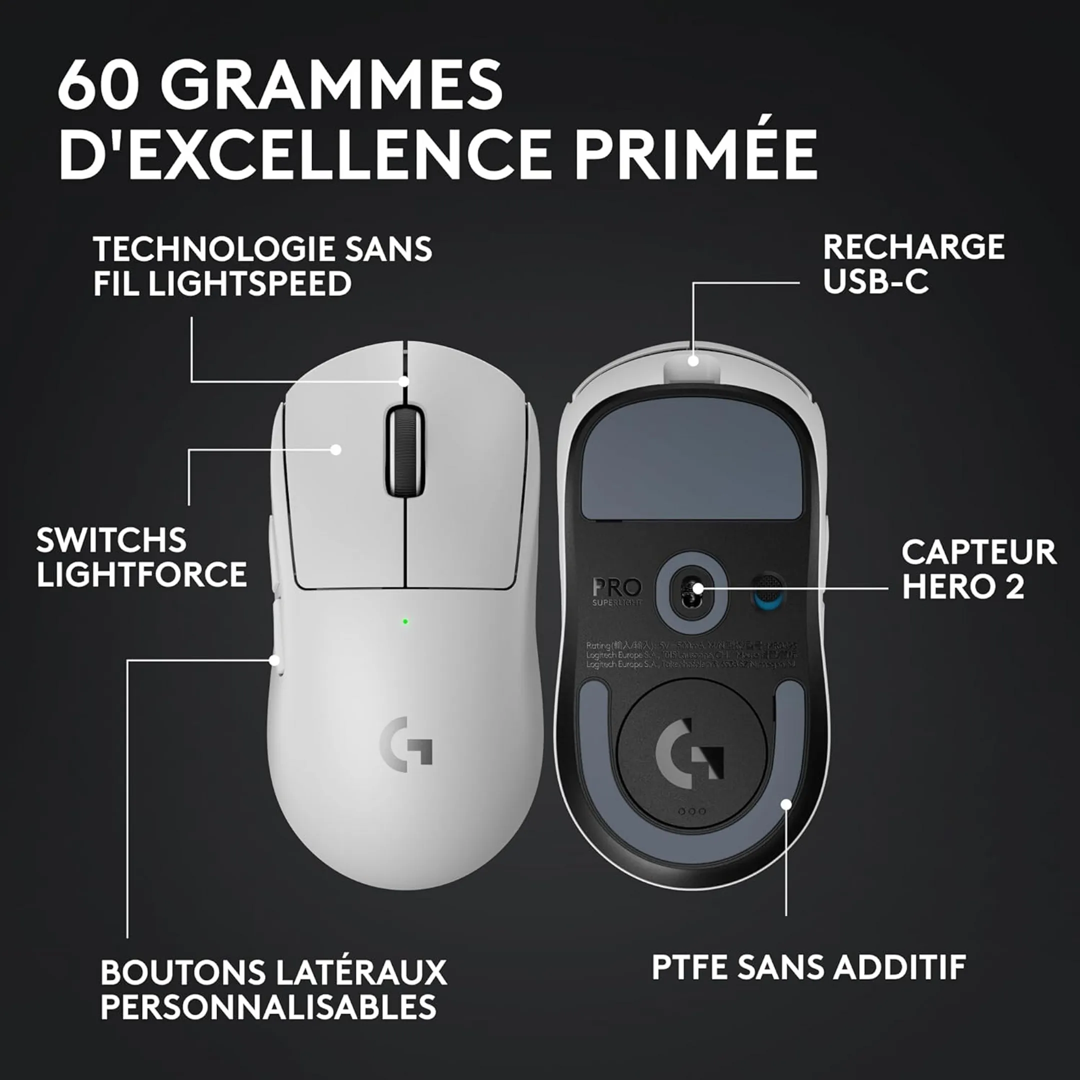 Logitech G Souris sans fil G Pro X Superlight 2 Lightspeed - Blanc image