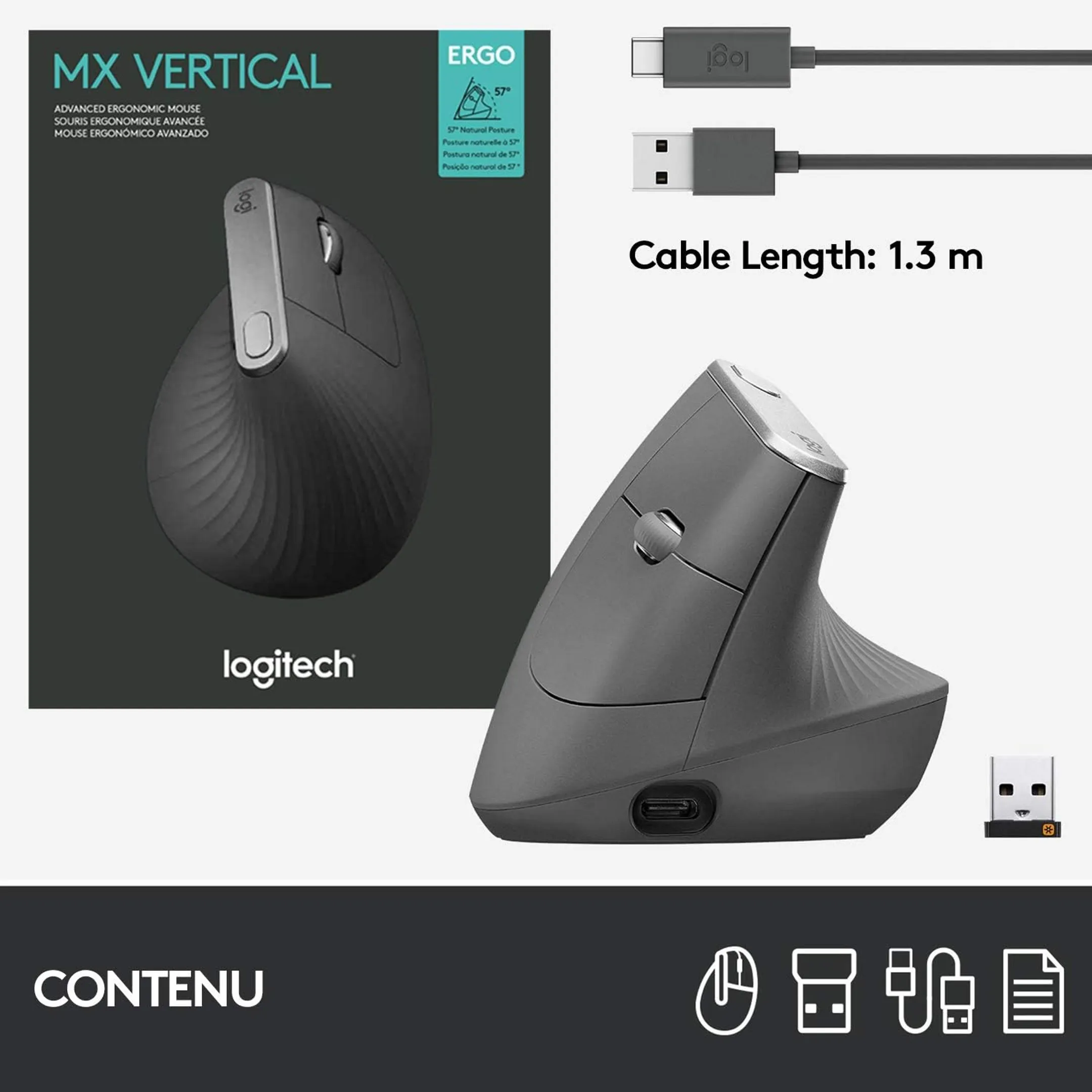Logitech Souris sans fil MX Vertical - Graphite image