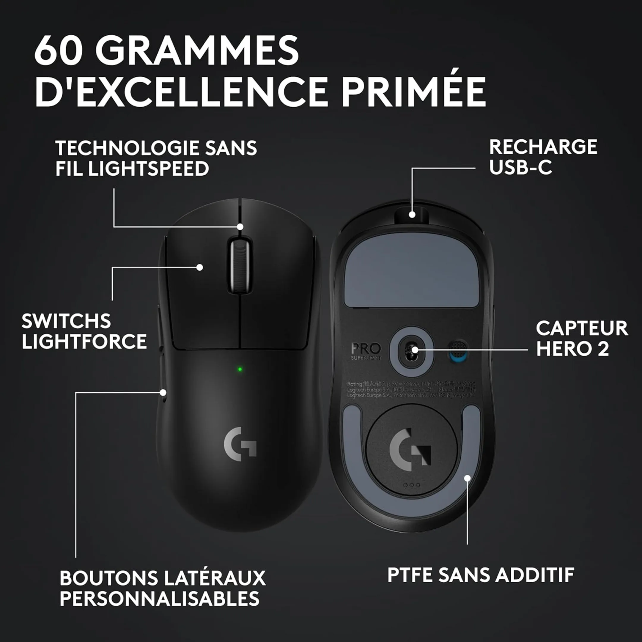 Logitech G Souris sans fil G Pro X Superlight 2 Lightspeed - Noir image