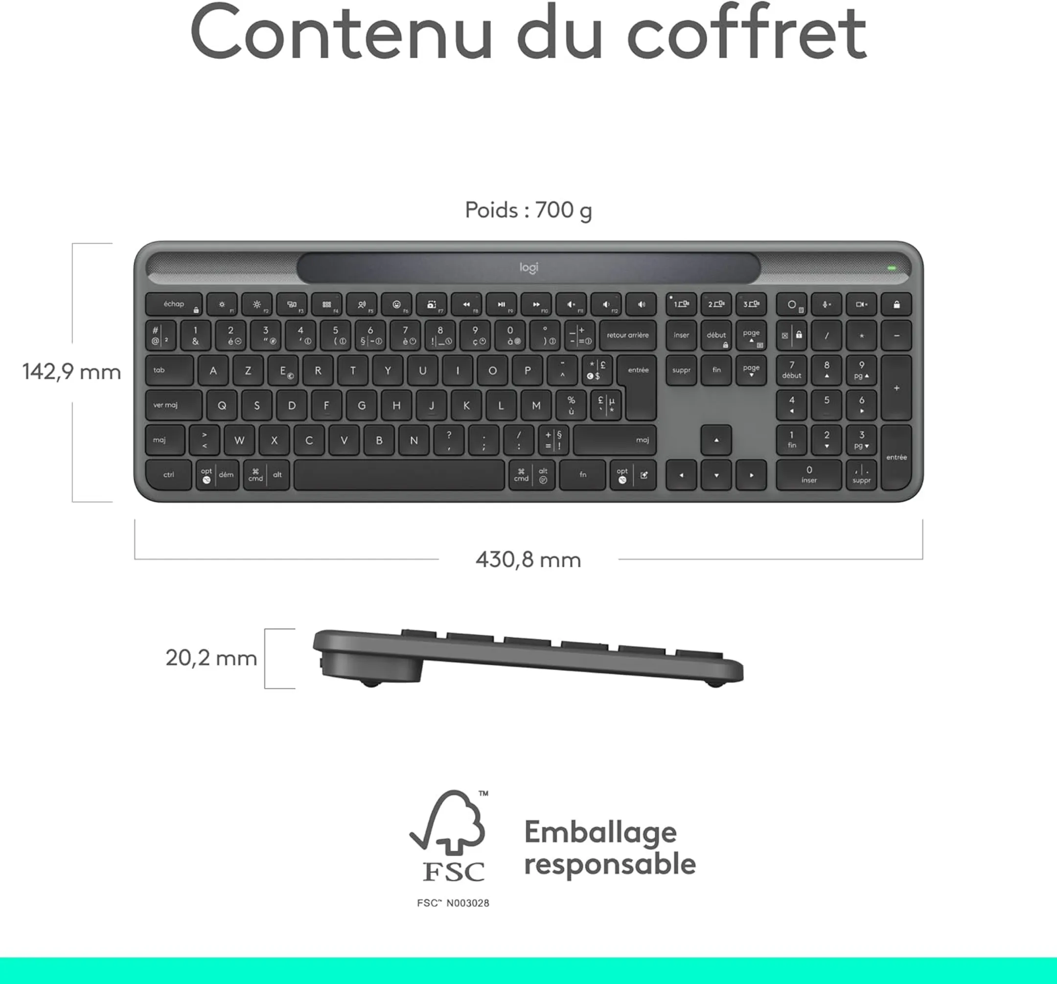 Logitech Clavier sans fil Signature Slim Solar+ K980 - AZERTY - Graphite image