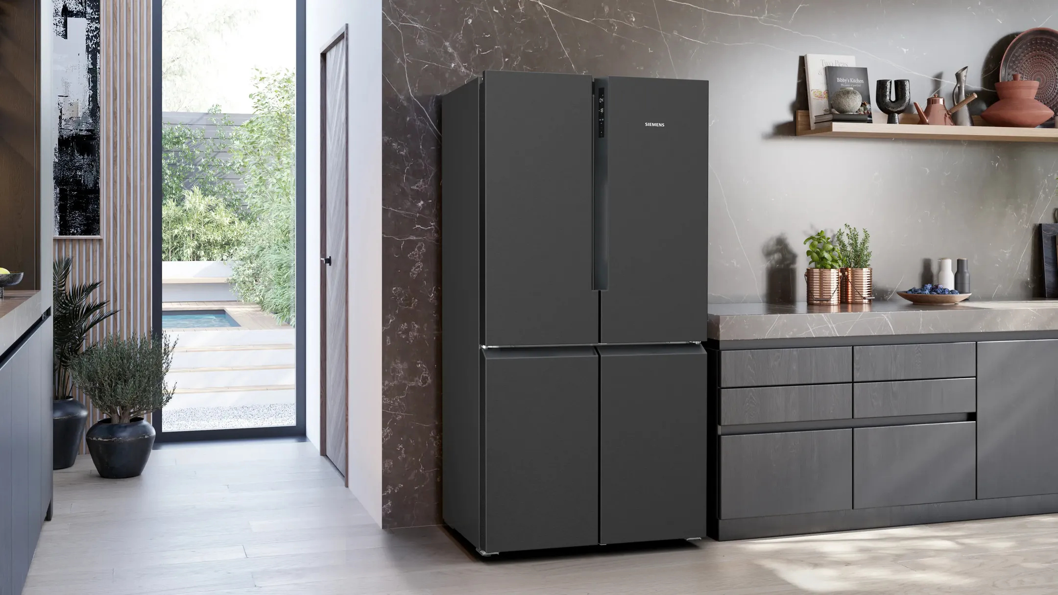 Siemens Frigo Américain iQ300 Total NoFrost KF96NAXEA - Acier brossé noir image