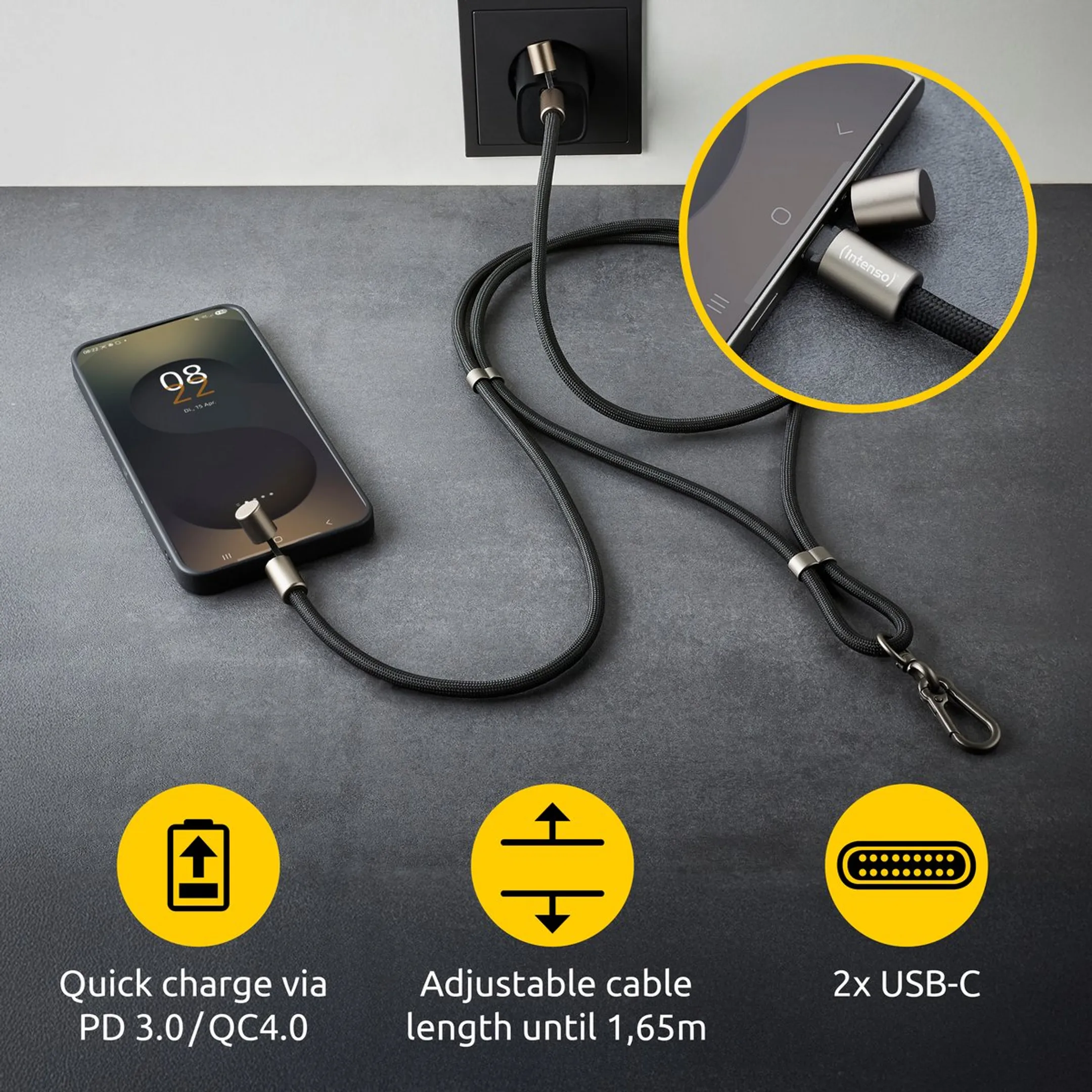Intenso Lanière de recharge pour smartphone - 1,65m - Noir image