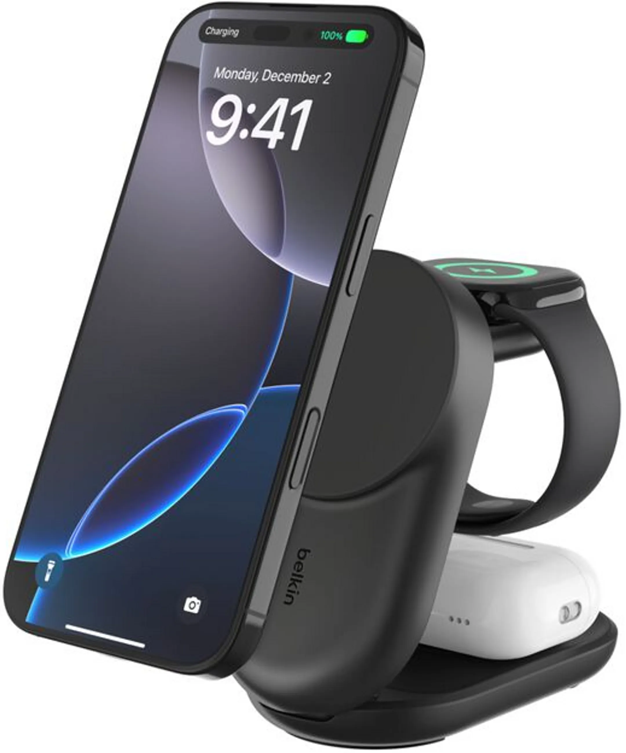 Socle de recharge 3-en-1 aimantée pliable Qi2 - 25W - Noir