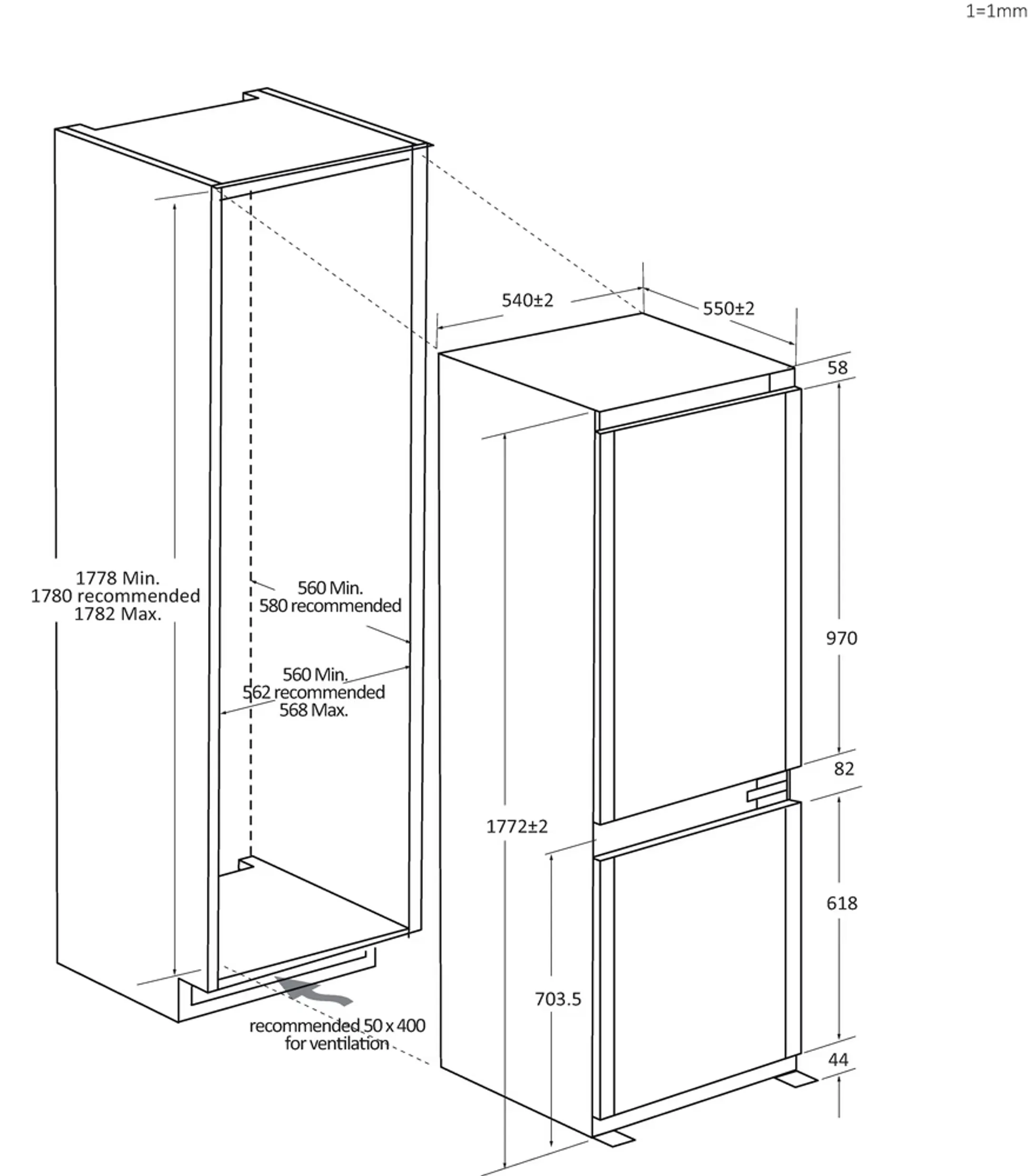 Einbau-Kühl-Gefrierkombination ID Titanium 2 HBQW5518D