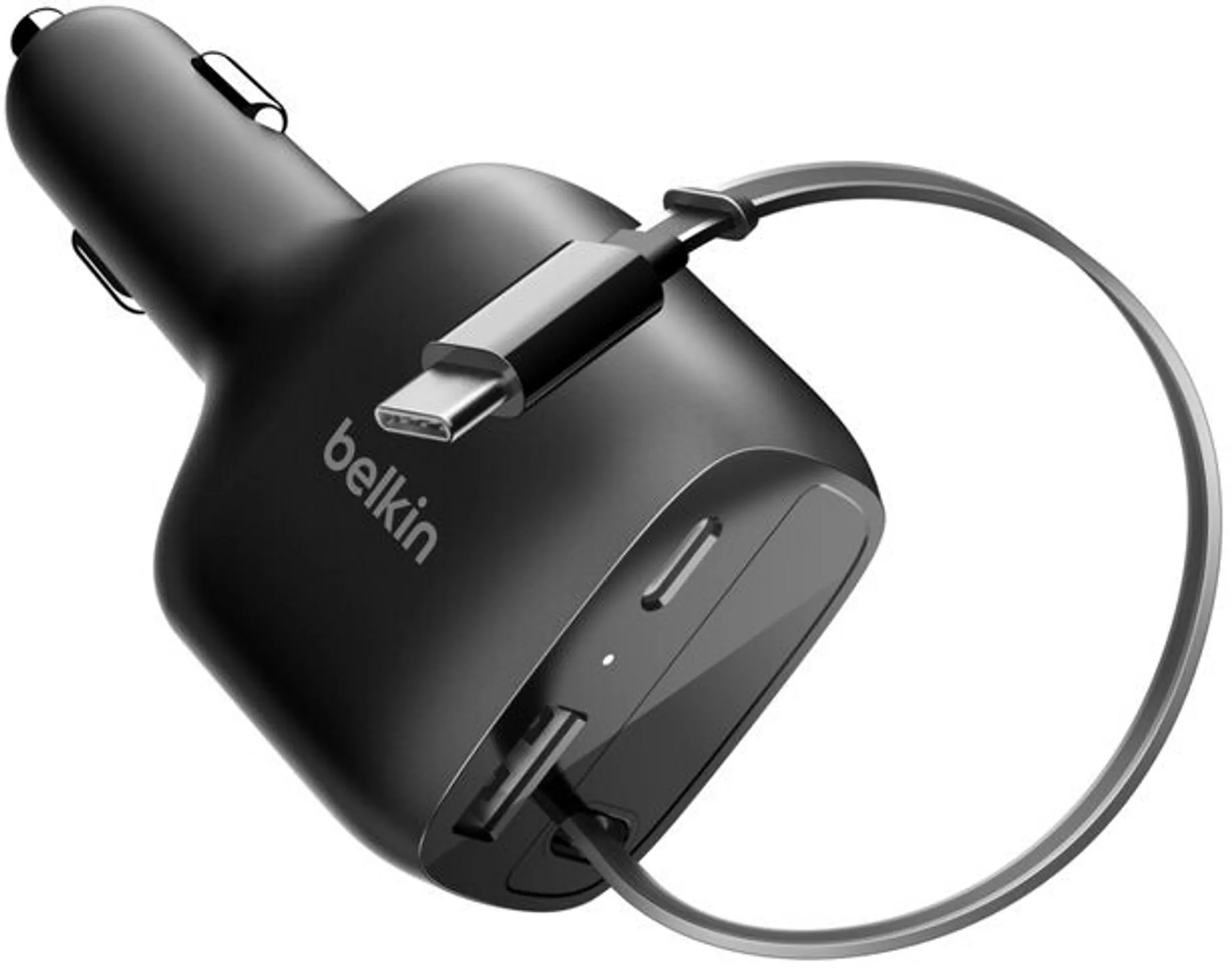 Chargeur voiture avec câble USB-C rétractable BoostCharge - 75W - Noir