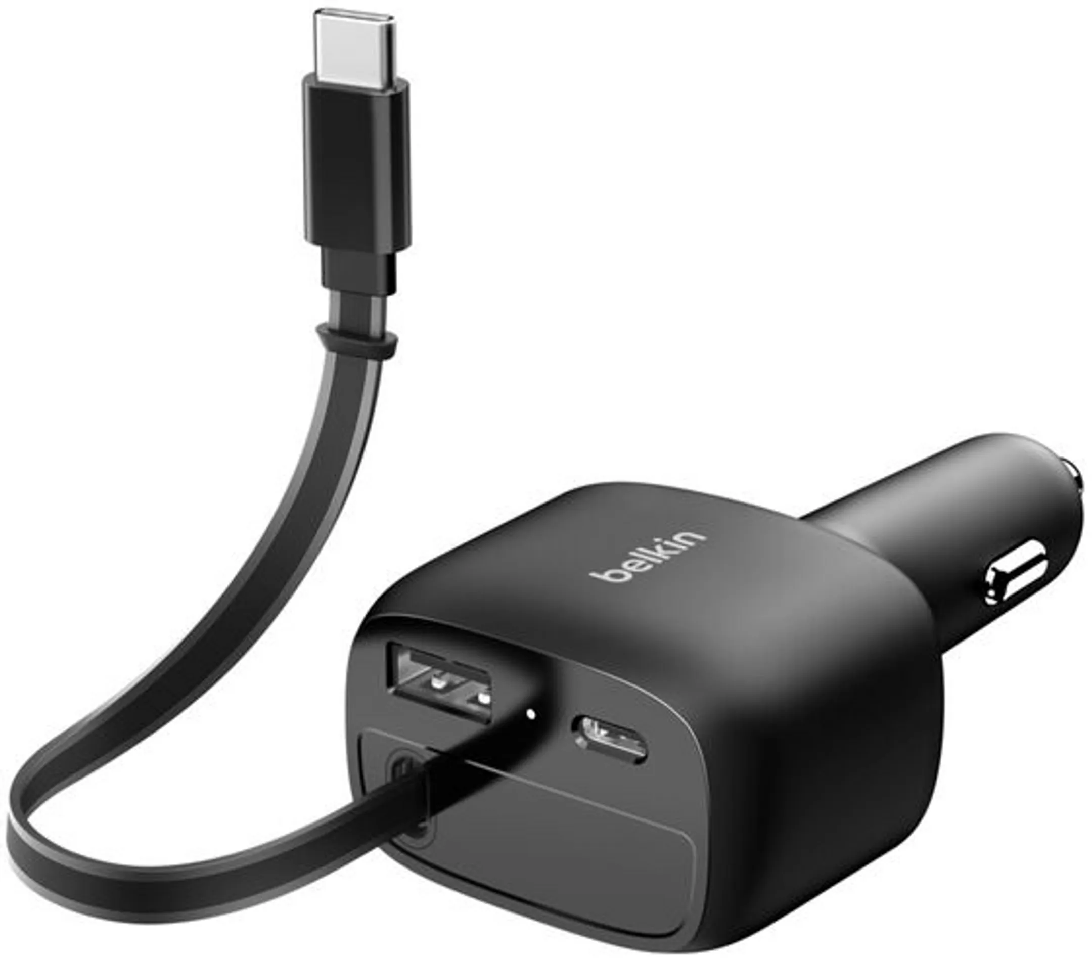 Chargeur voiture avec câble USB-C rétractable BoostCharge - 75W - Noir