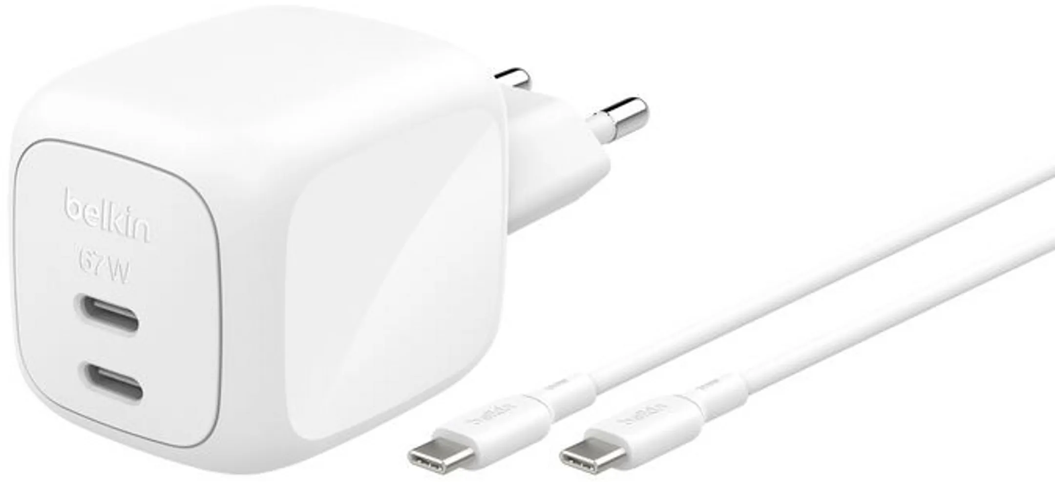 GaN USB-C Wall Charger with USB-C Cable - 67W - White