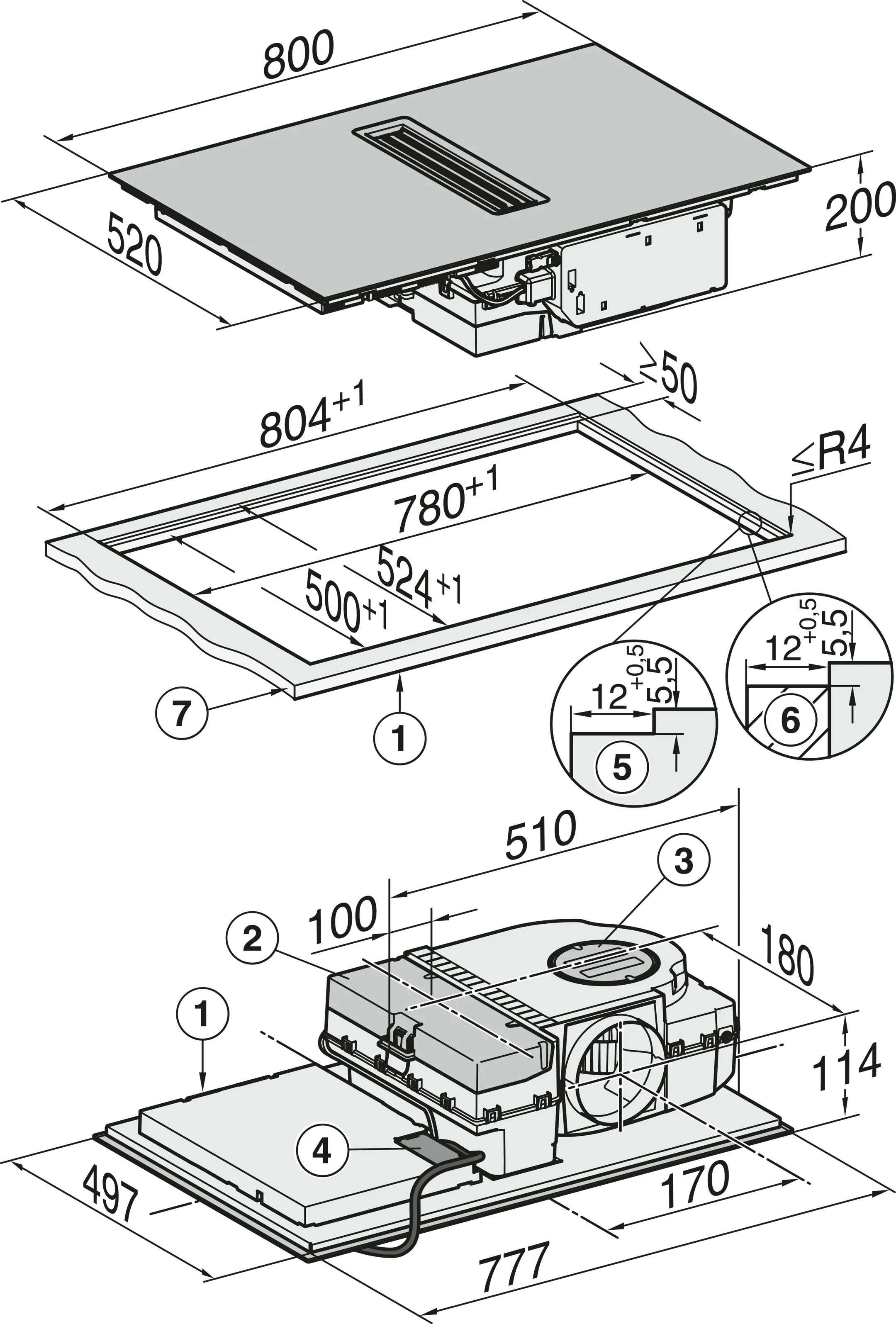 Table de cuisson induction avec hotte intégrée KMDA 7473-1 FL Silence