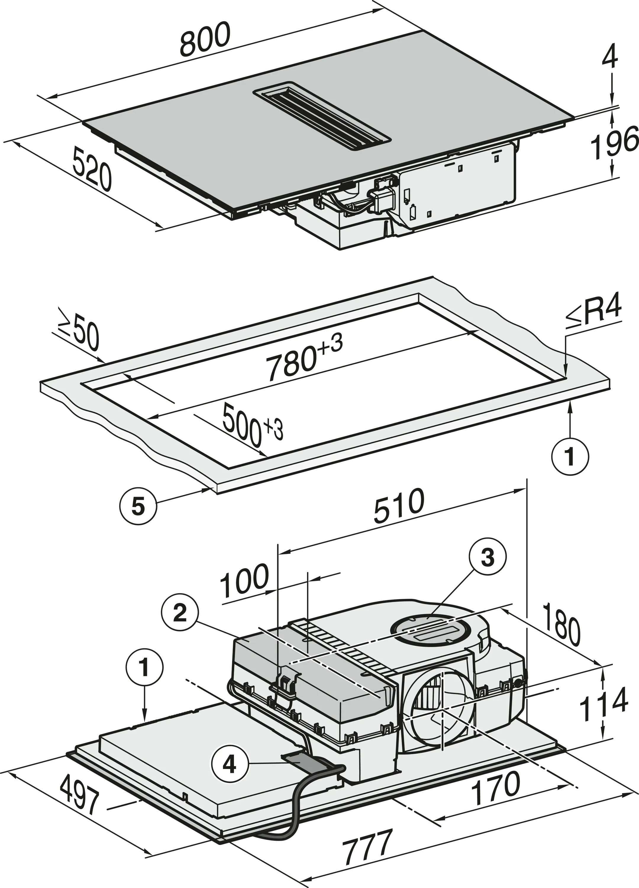 Table de cuisson induction avec hotte intégrée KMDA 7473-1 FL Silence
