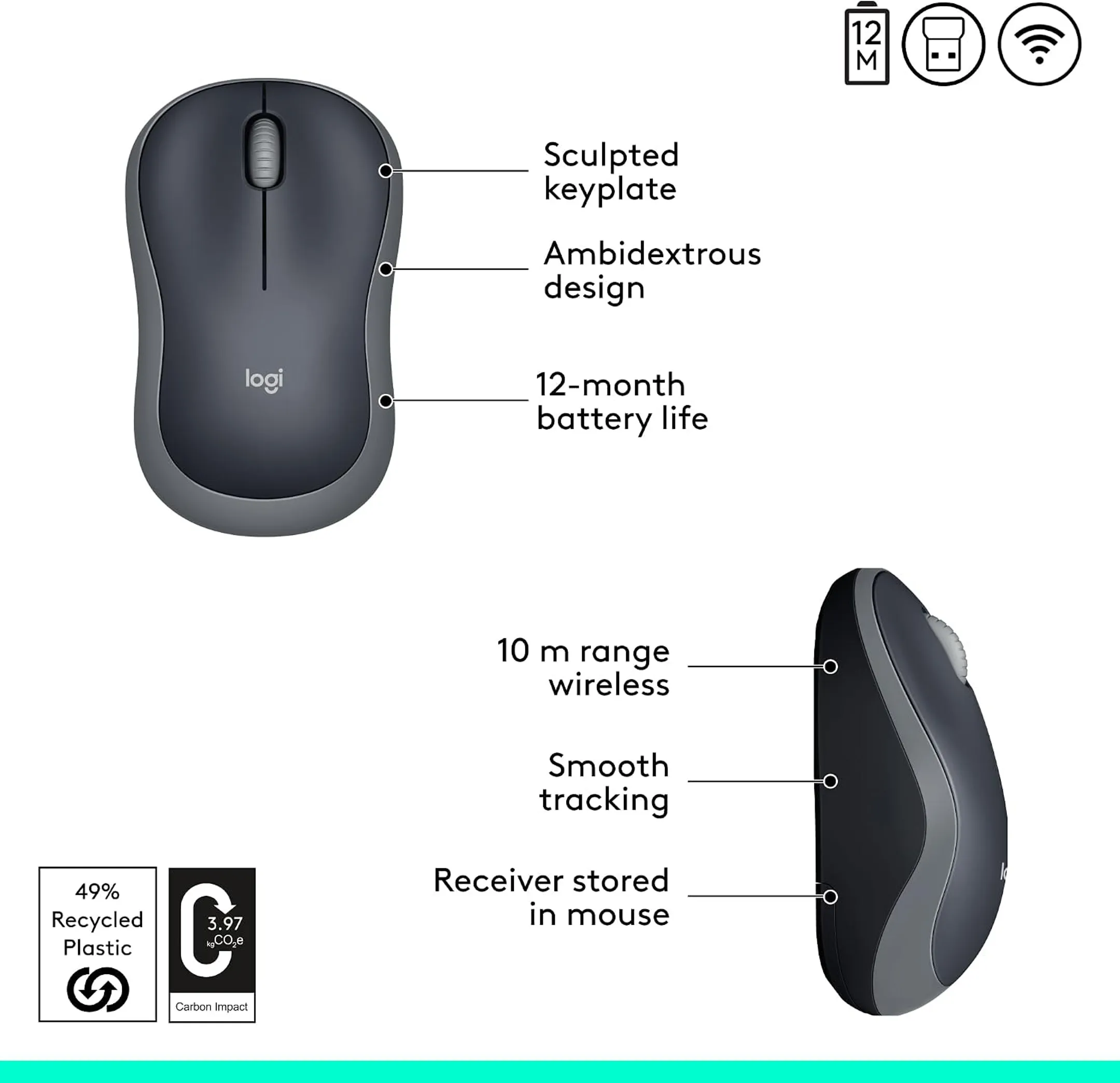 Wireless Mouse M185 Swift Grey