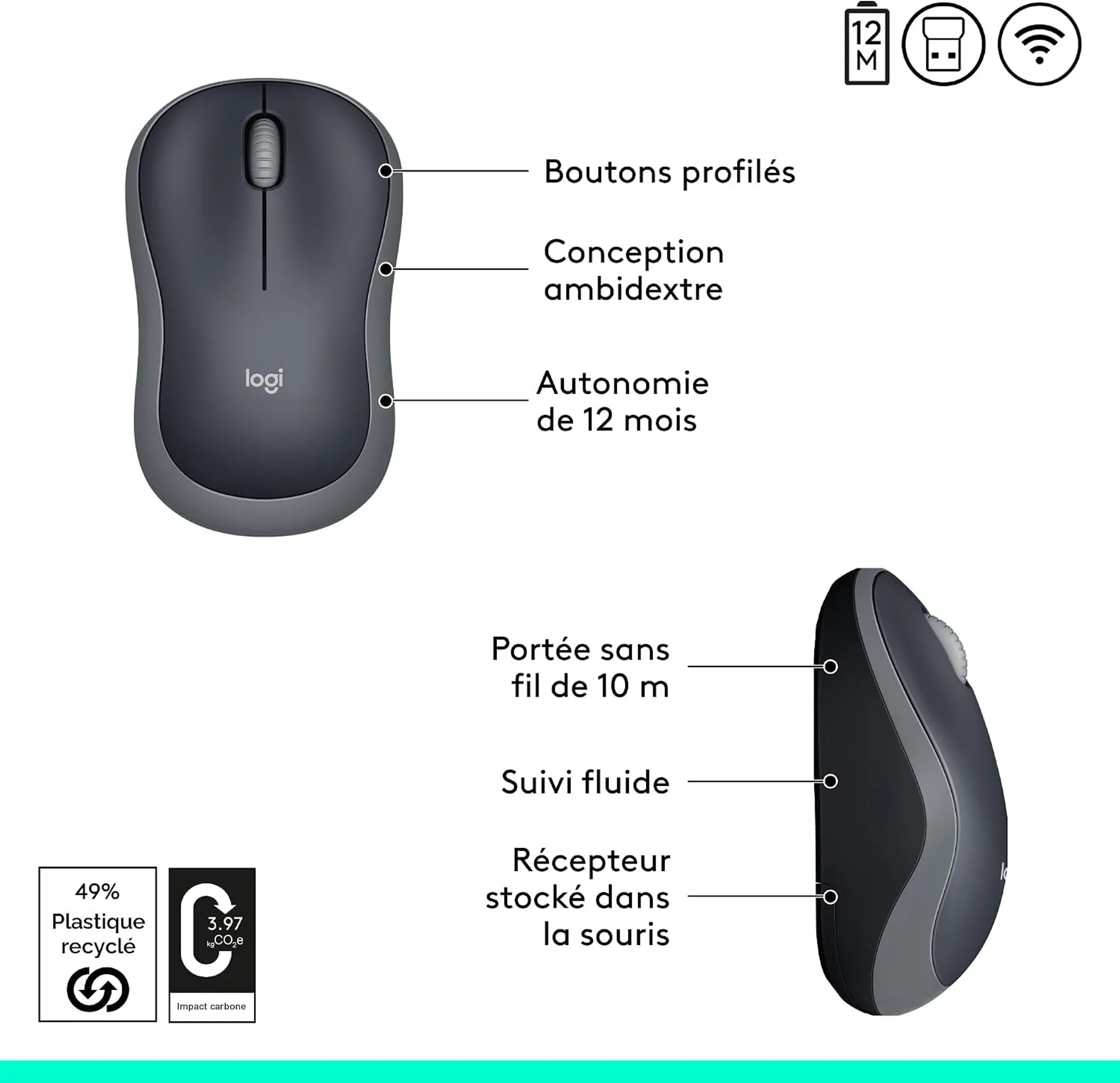Souris sans fil M185 Swift Grey