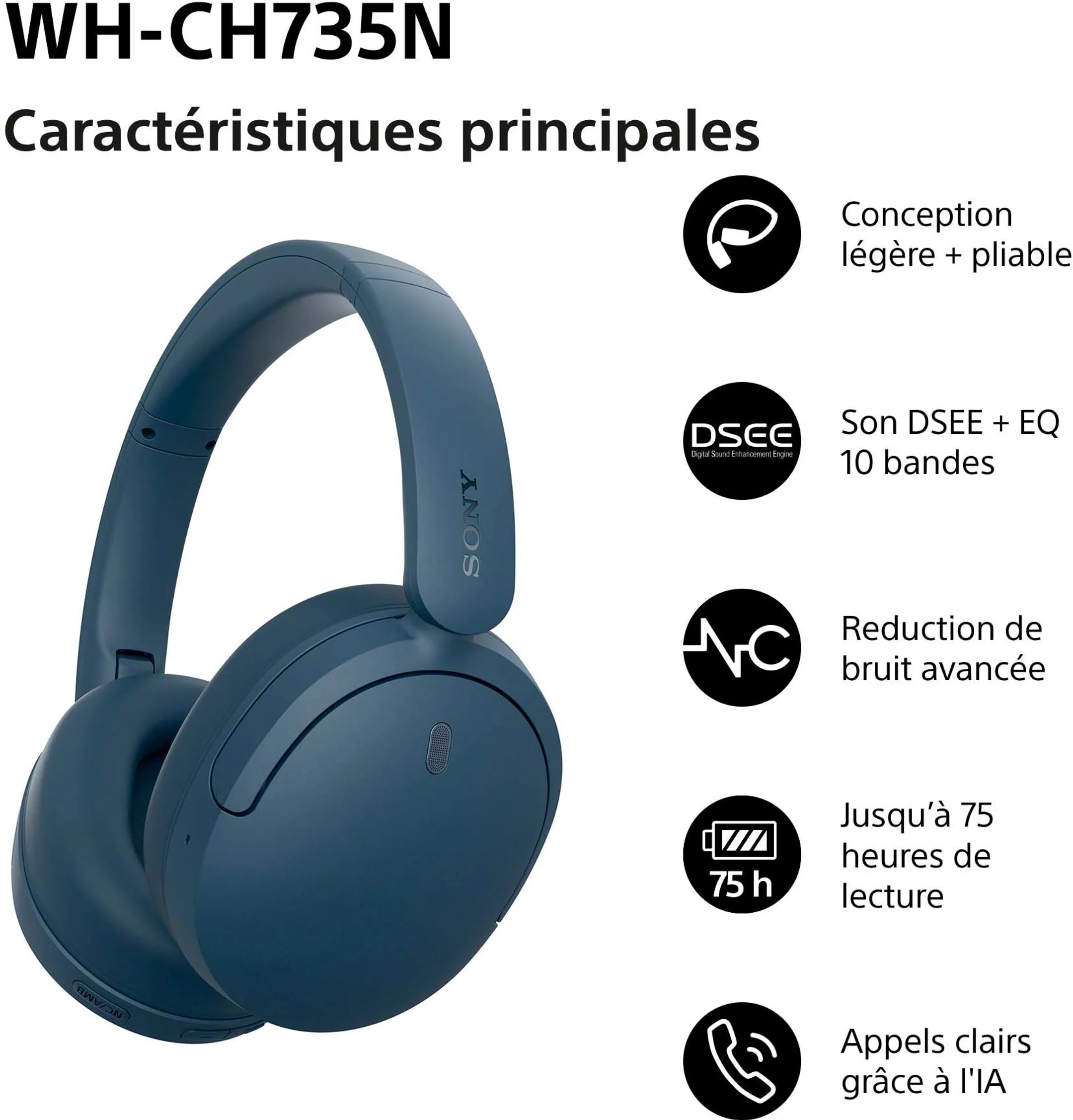 Kabelloses Headset WH-CH735N Blau