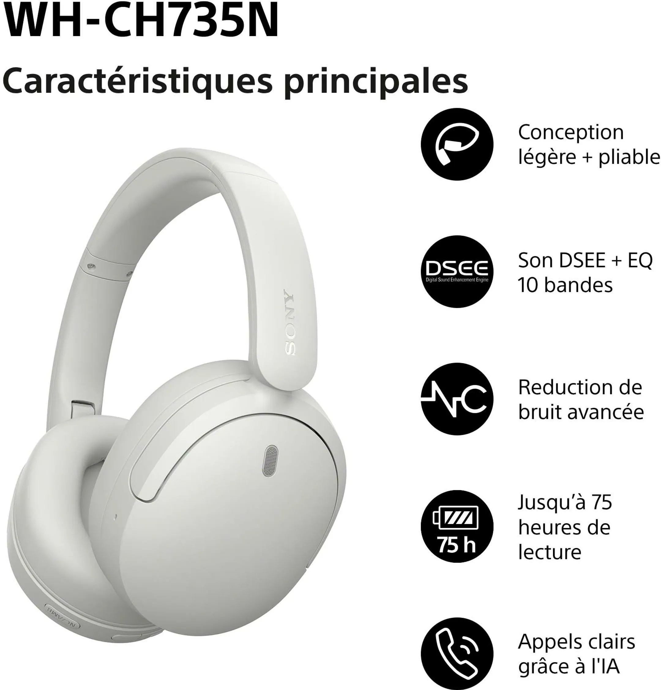 Kabelloses Headset WH-CH735N Weiss