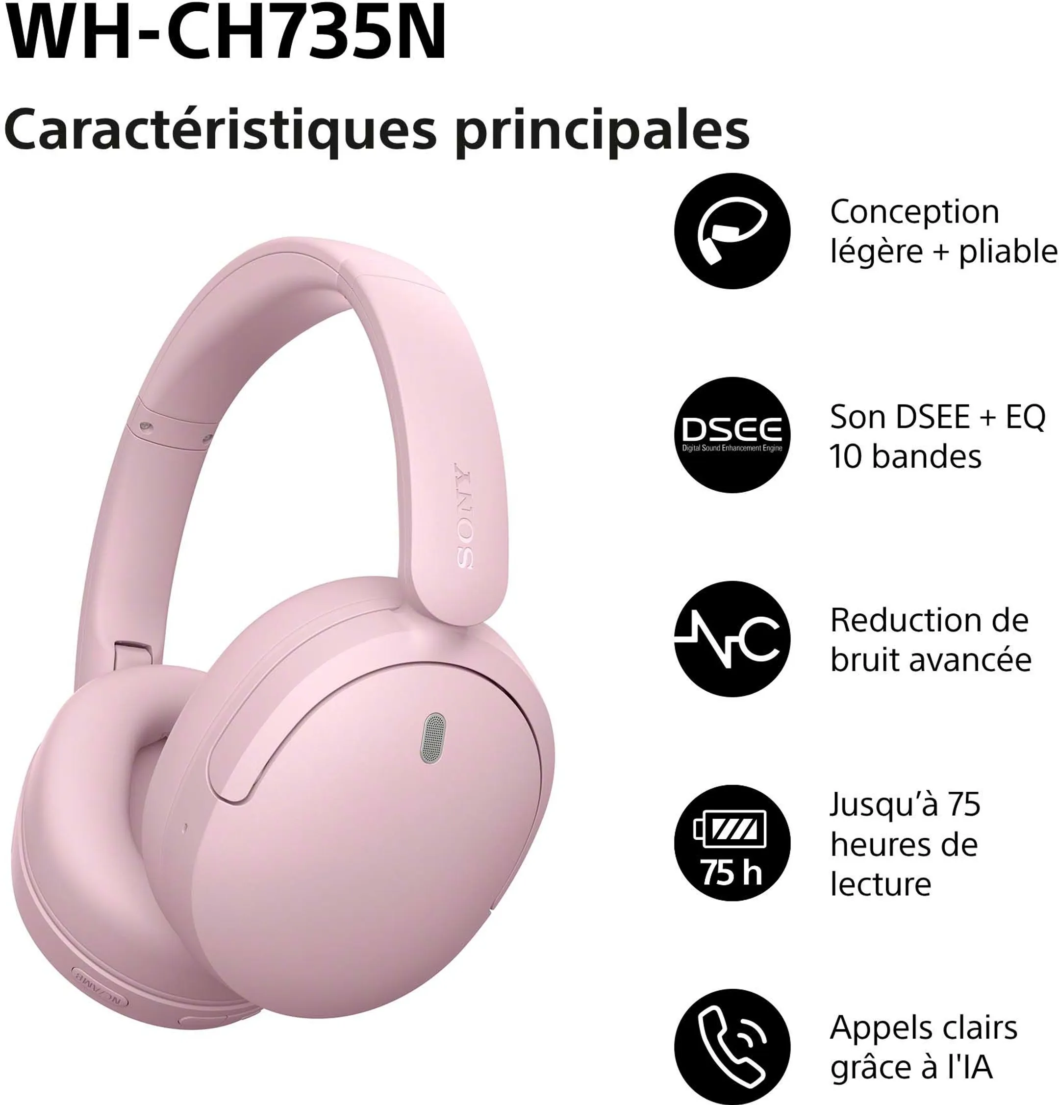 Kabelloses Headset WH-CH735N Rosa