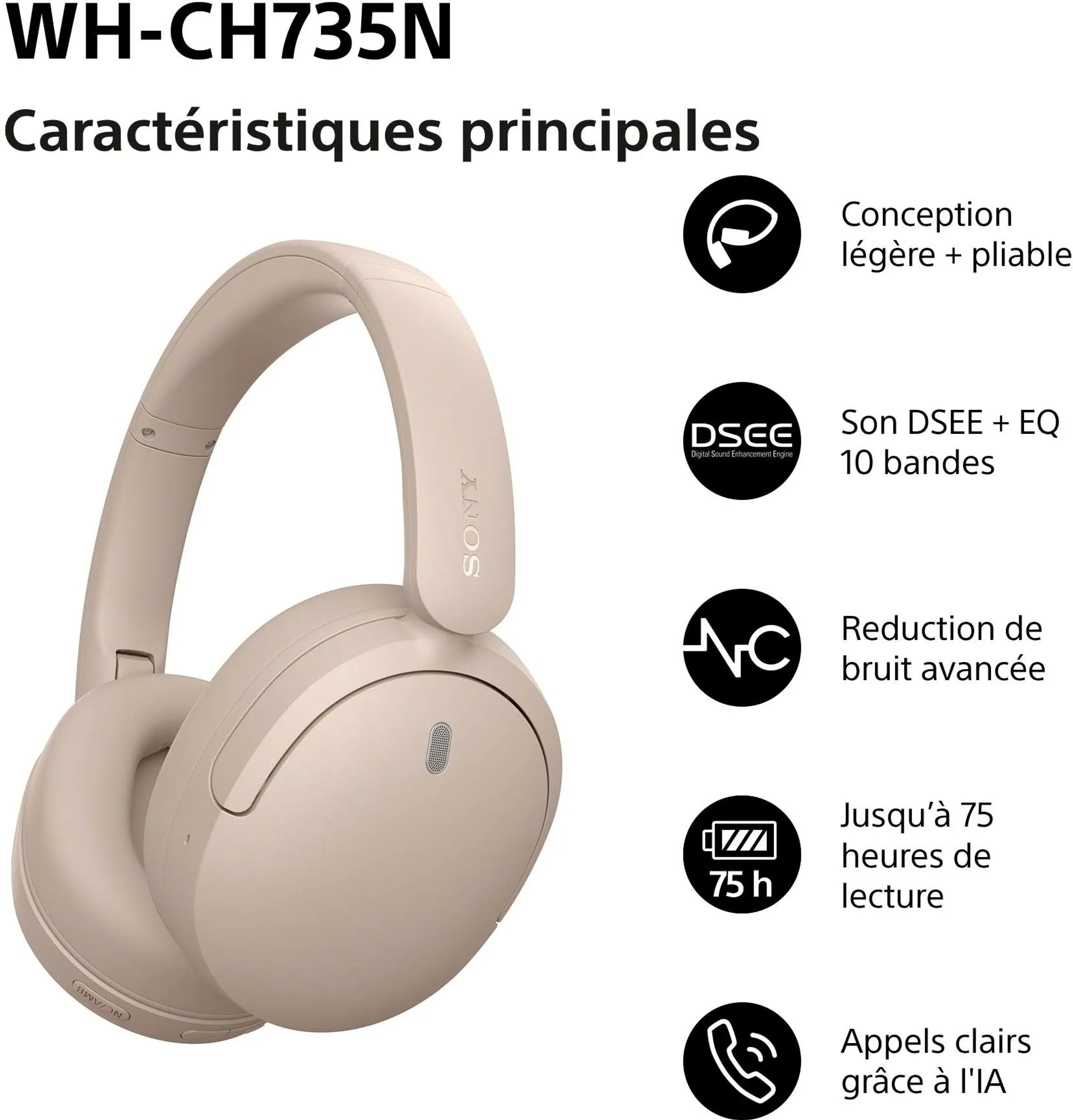 Kabelloses Headset WH-CH735N Beige