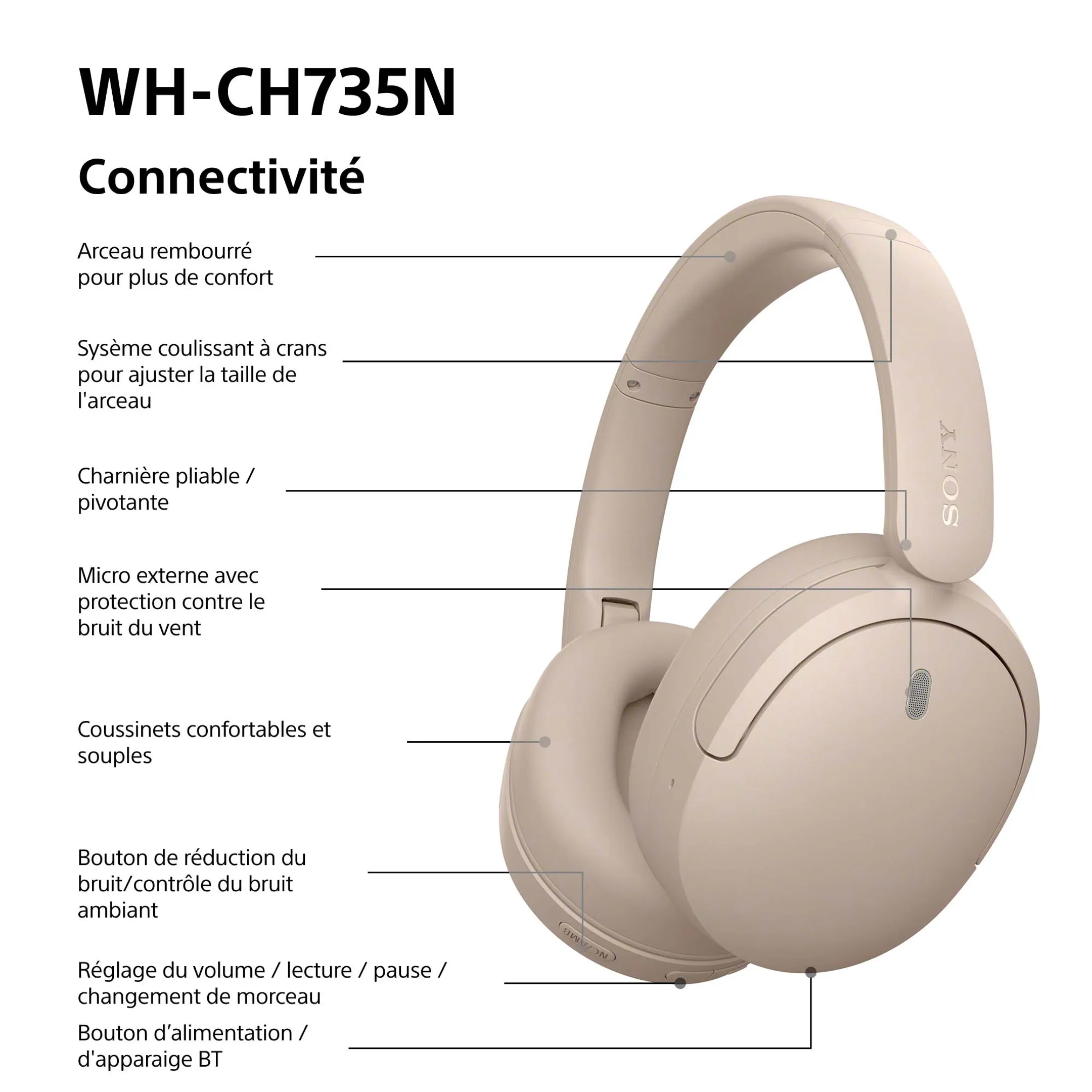 Kabelloses Headset WH-CH735N Beige