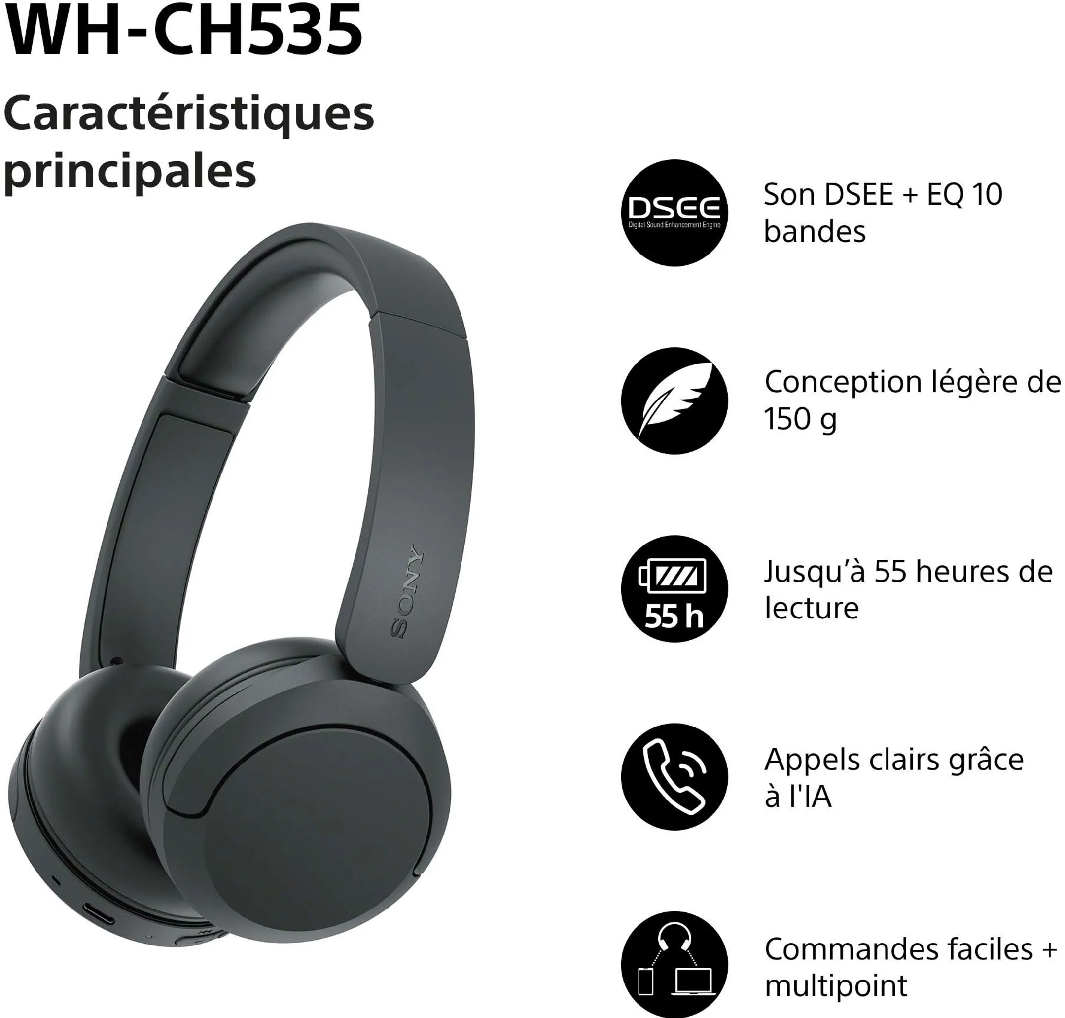 Wireless Headphones WH-CH535 Black