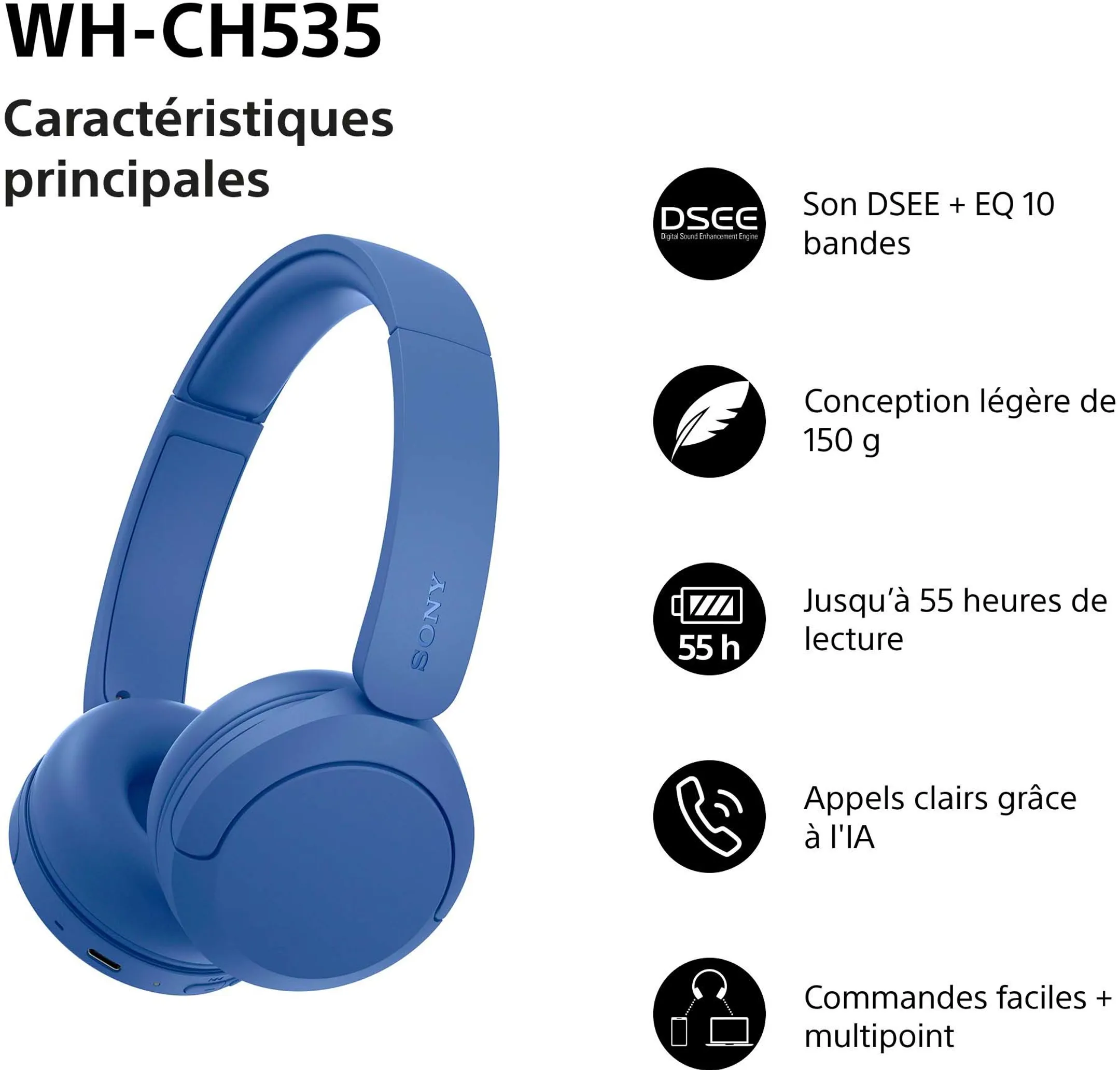 Wireless Headphones WH-CH535 Blue
