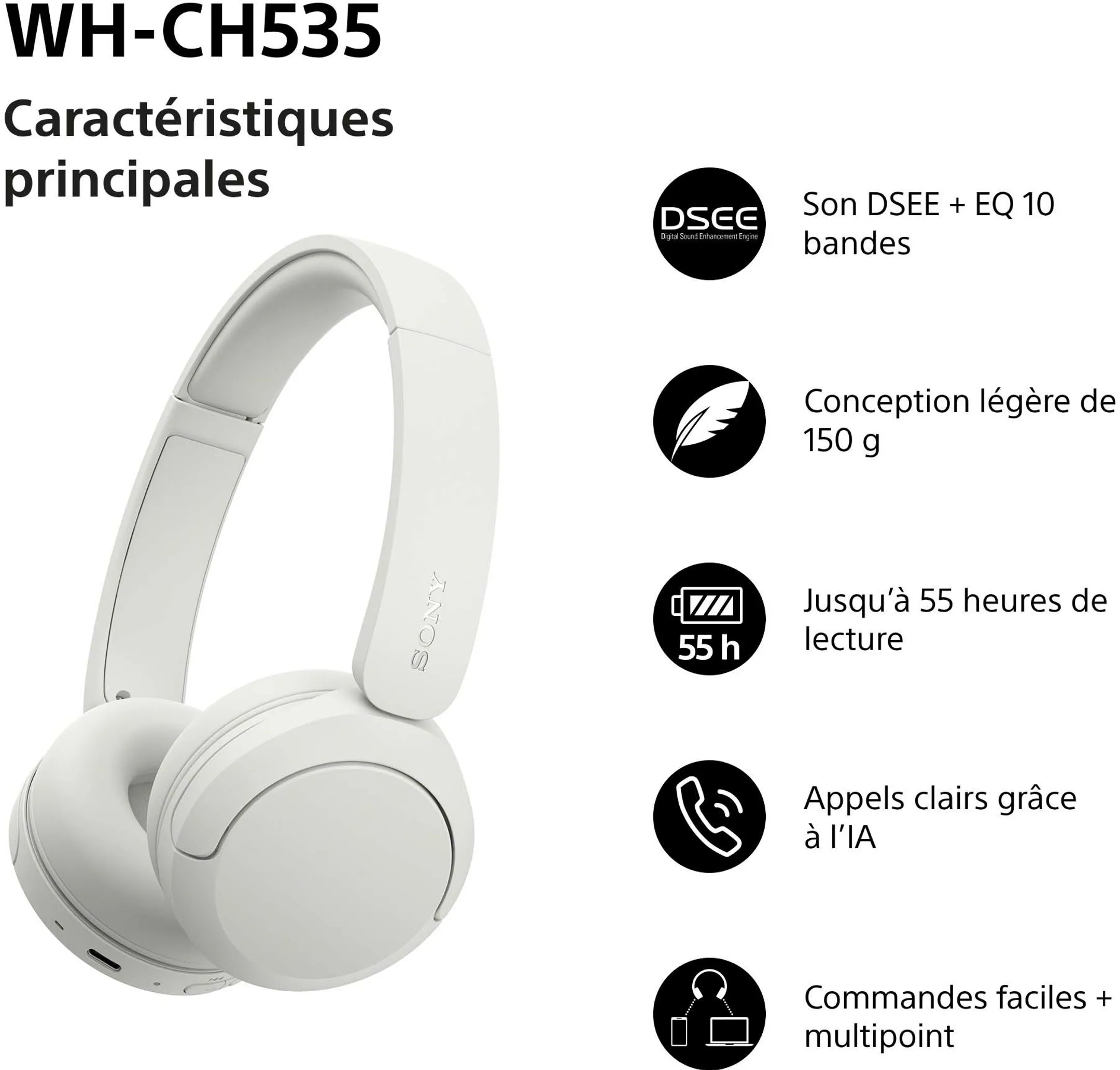 Wireless Headphones WH-CH535 White
