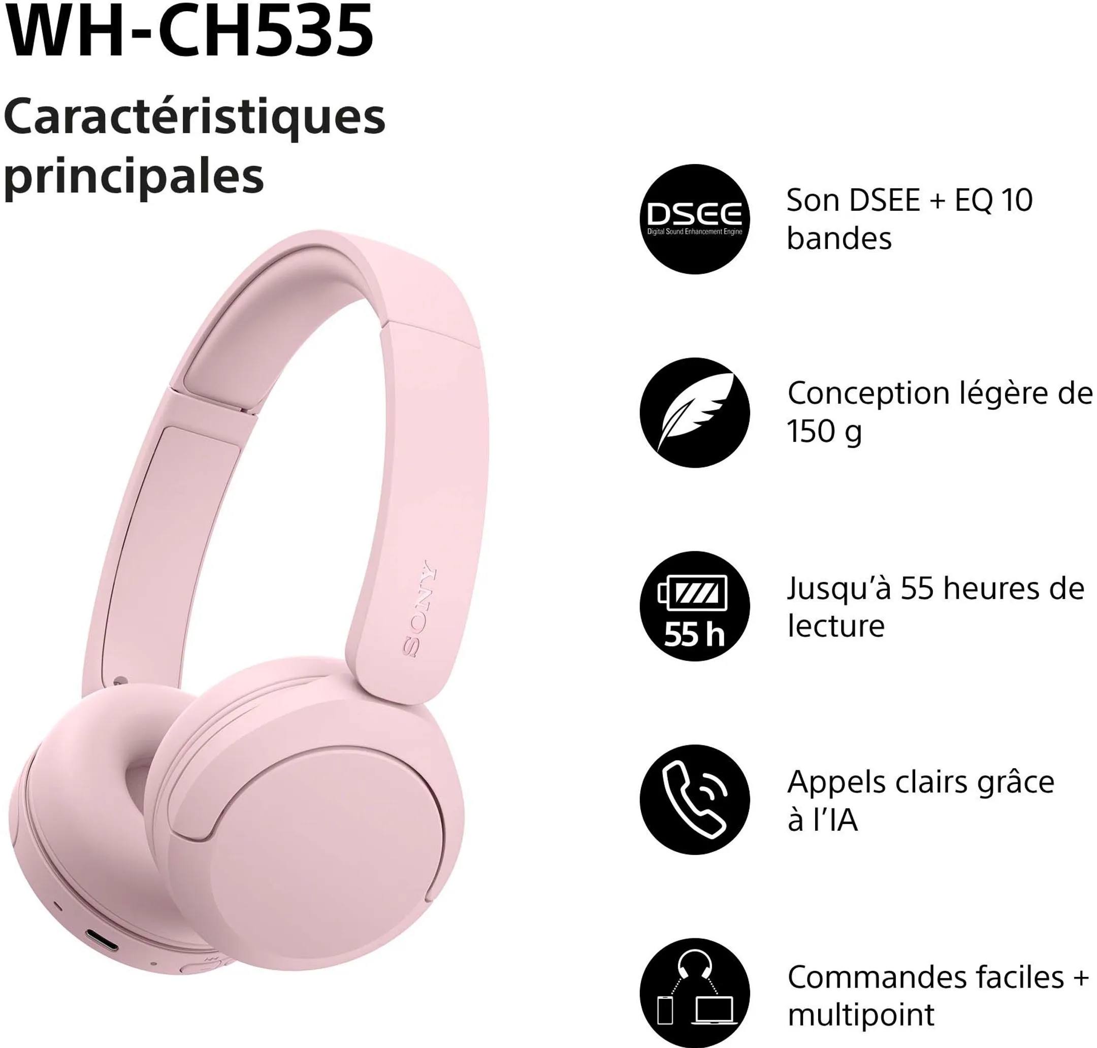 Wireless Headphones WH-CH535 Pink