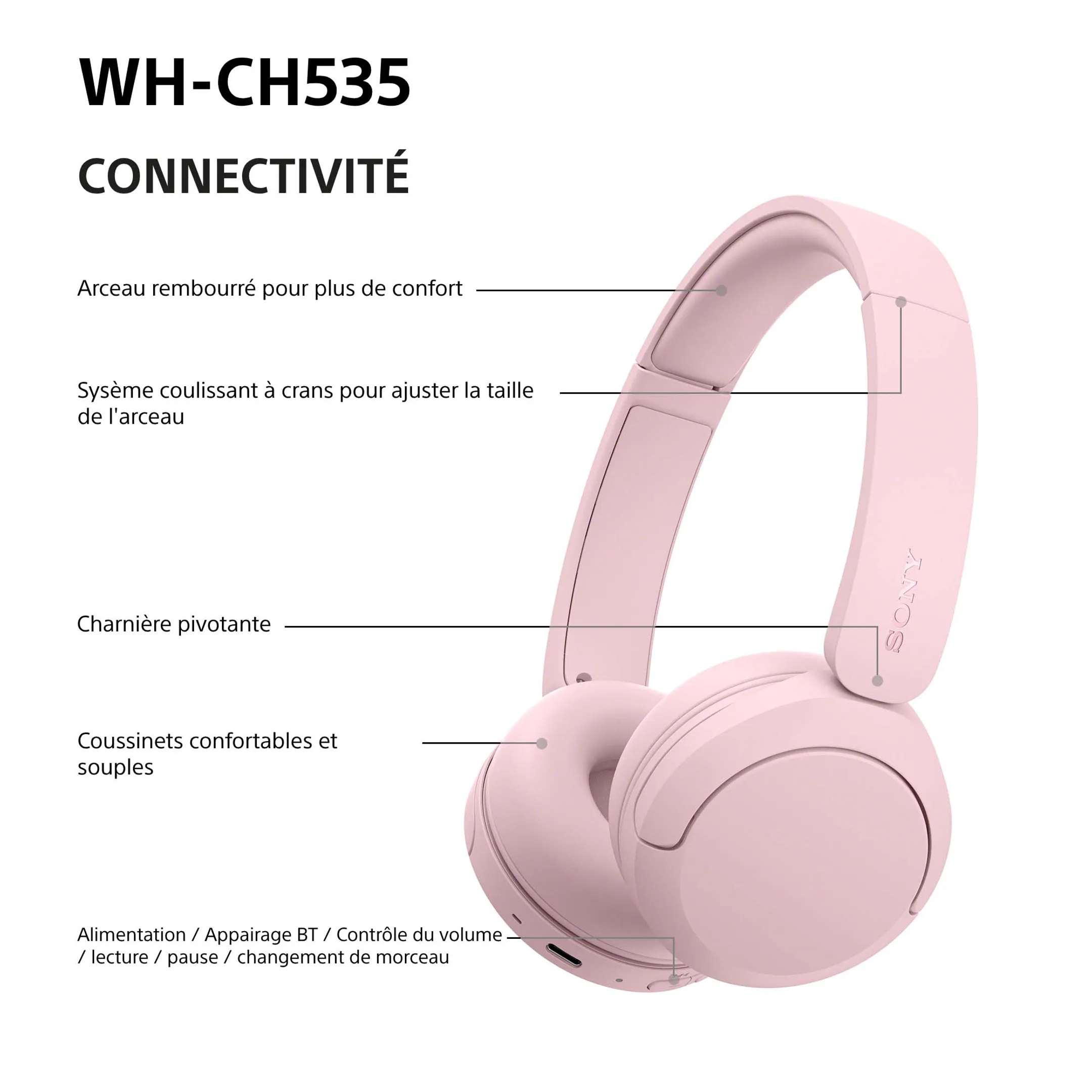 Wireless Headphones WH-CH535 Pink