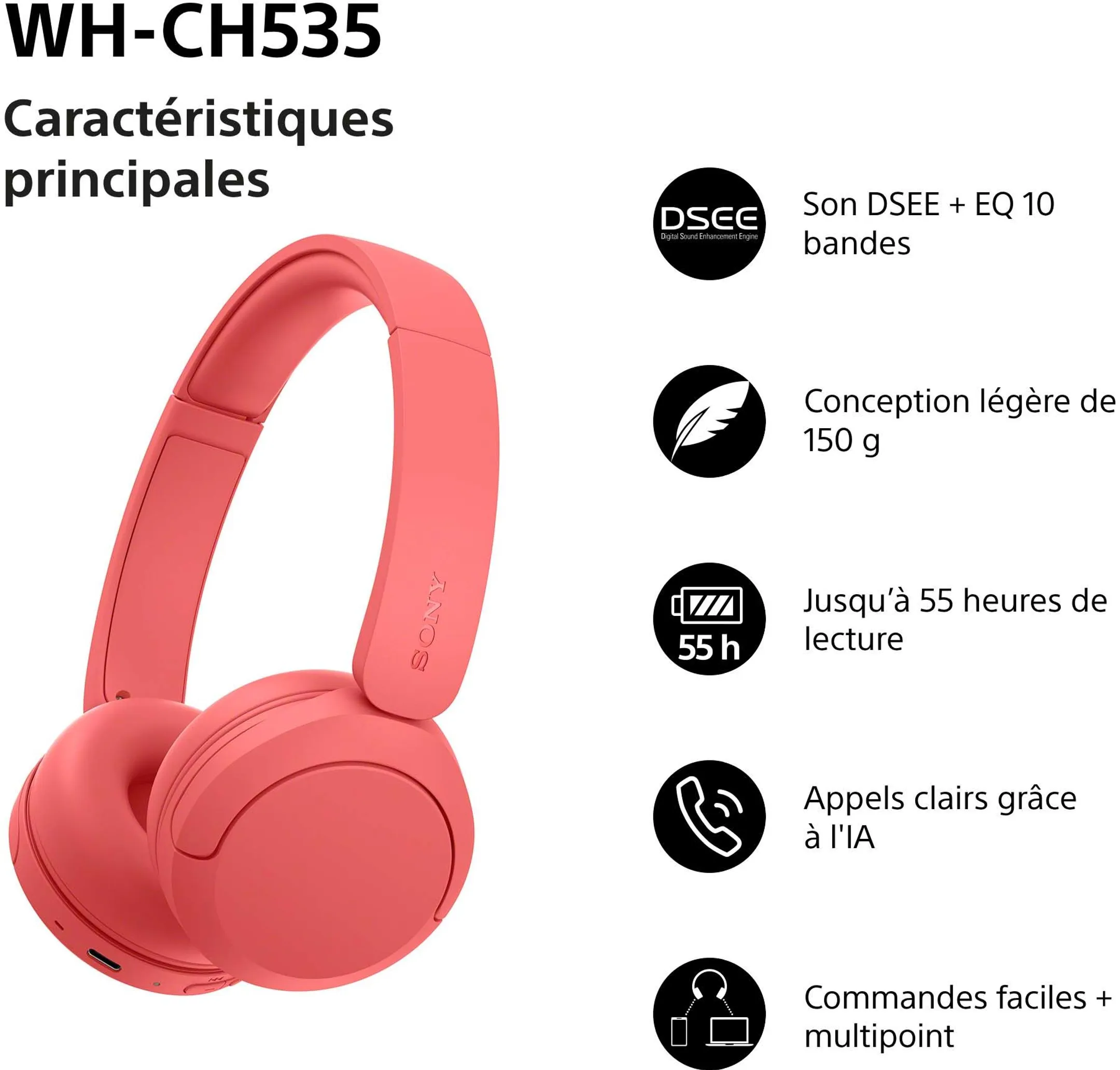 Wireless Headphones WH-CH535 Red