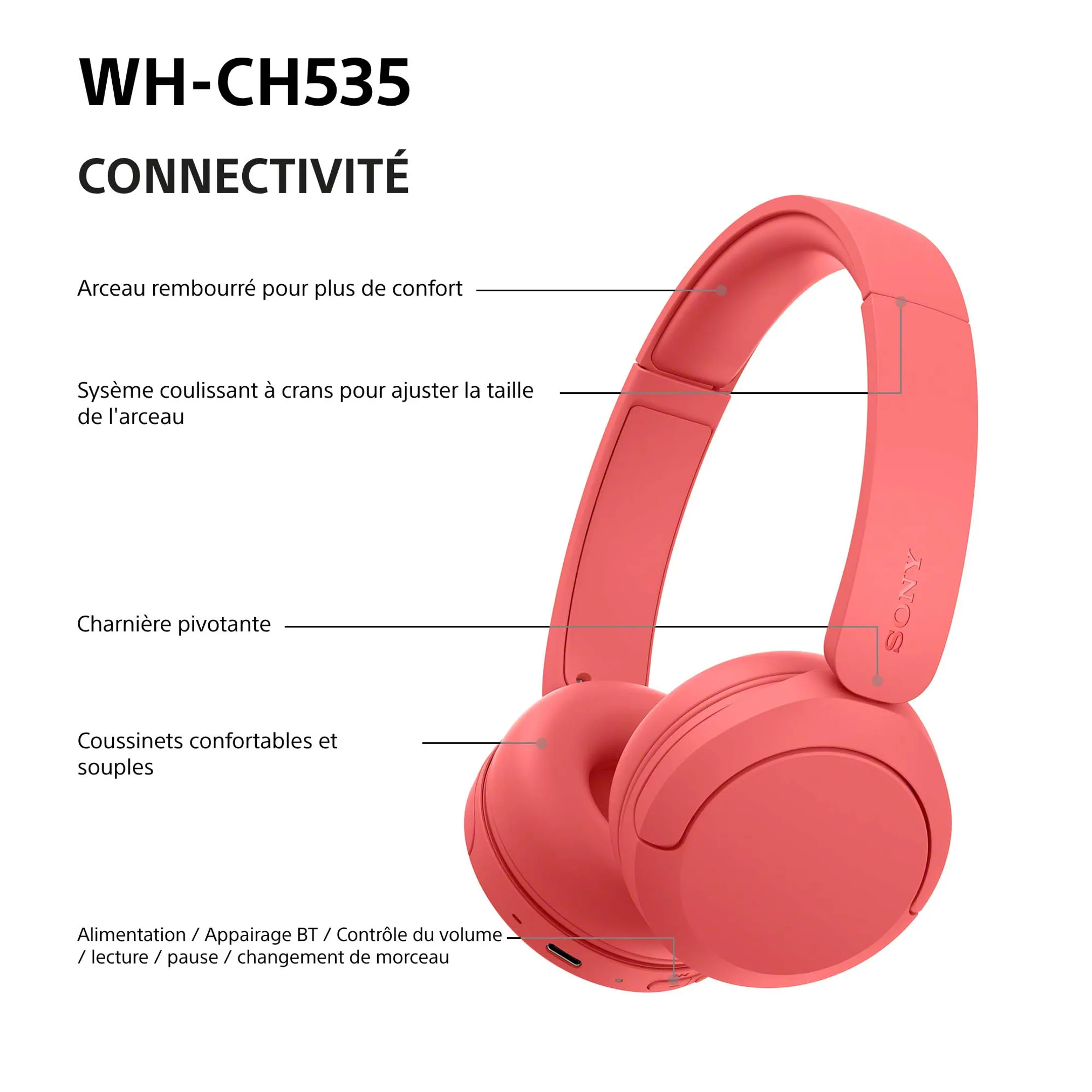 Wireless Headphones WH-CH535 Red