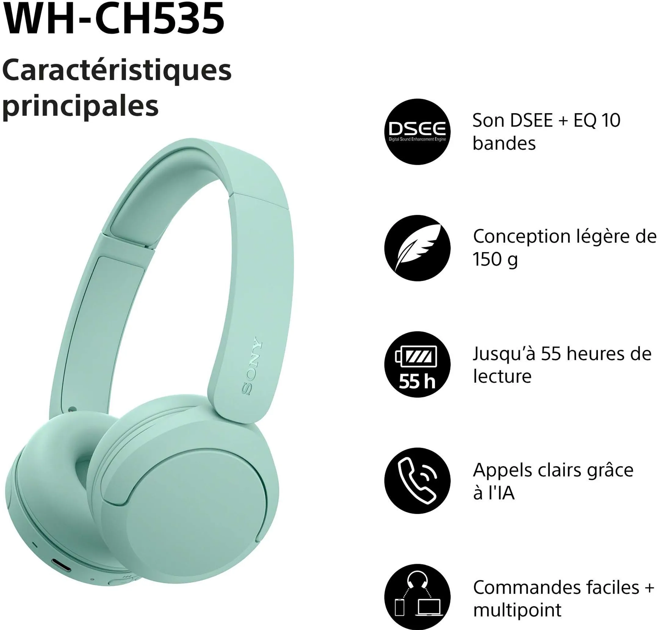 Wireless Headphones WH-CH535 Green