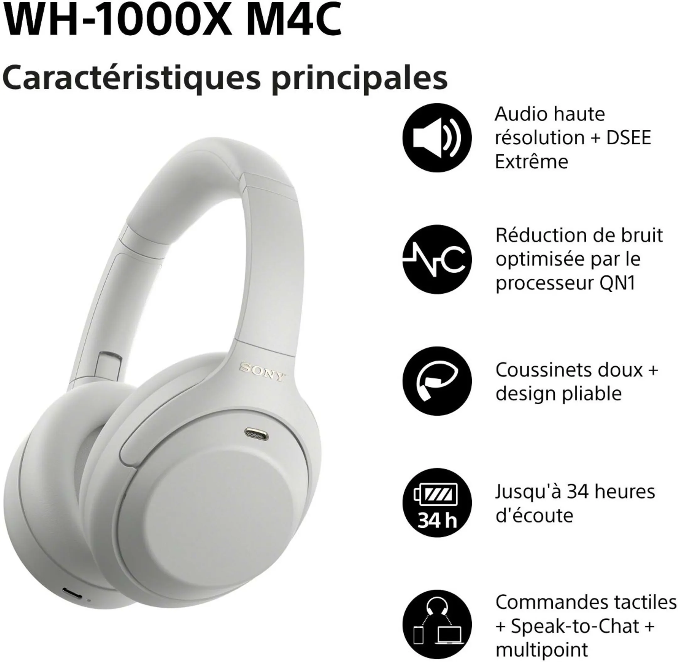 Kabellose Kopfhörer WH-1000XM4C Silber